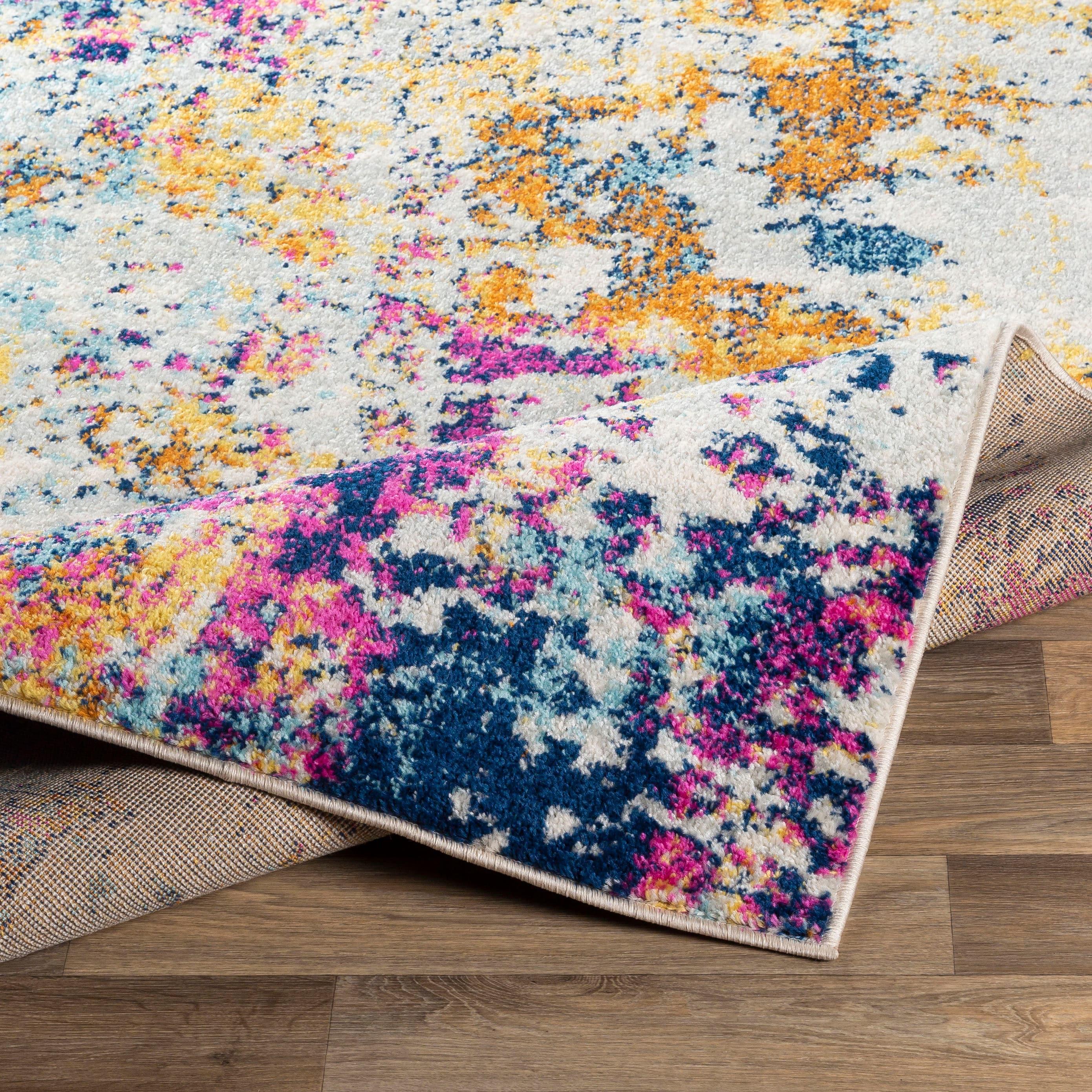 Livabliss Sunderland 5 x 7 (ft) Polypropylene Yellow/Pink Rectangular Indoor Abstract Mid-Century Modern Area rug