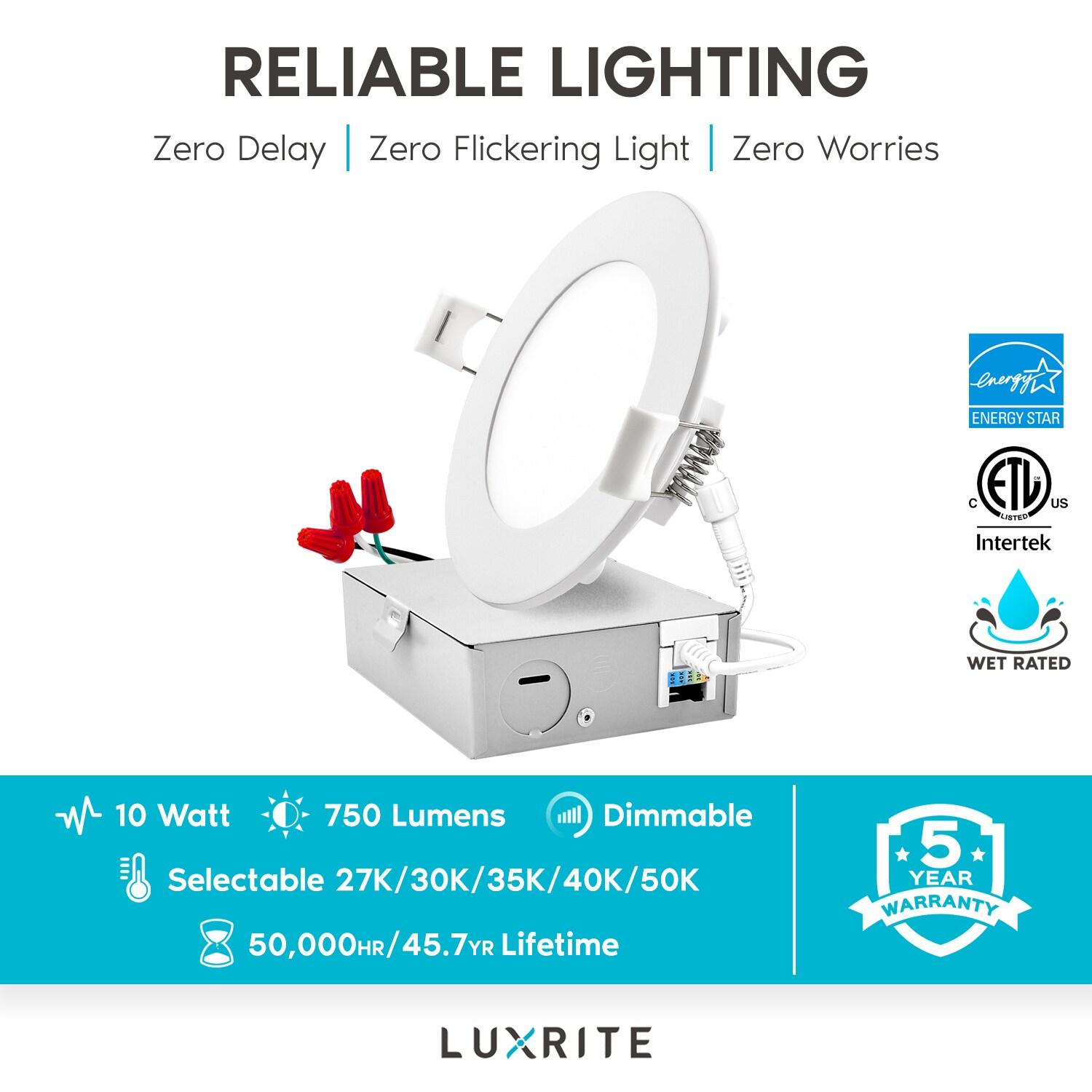 4'' Selectable Color Temperature Dimmable Air-Tight IC Rated LED Canless Recessed Lighting Kit