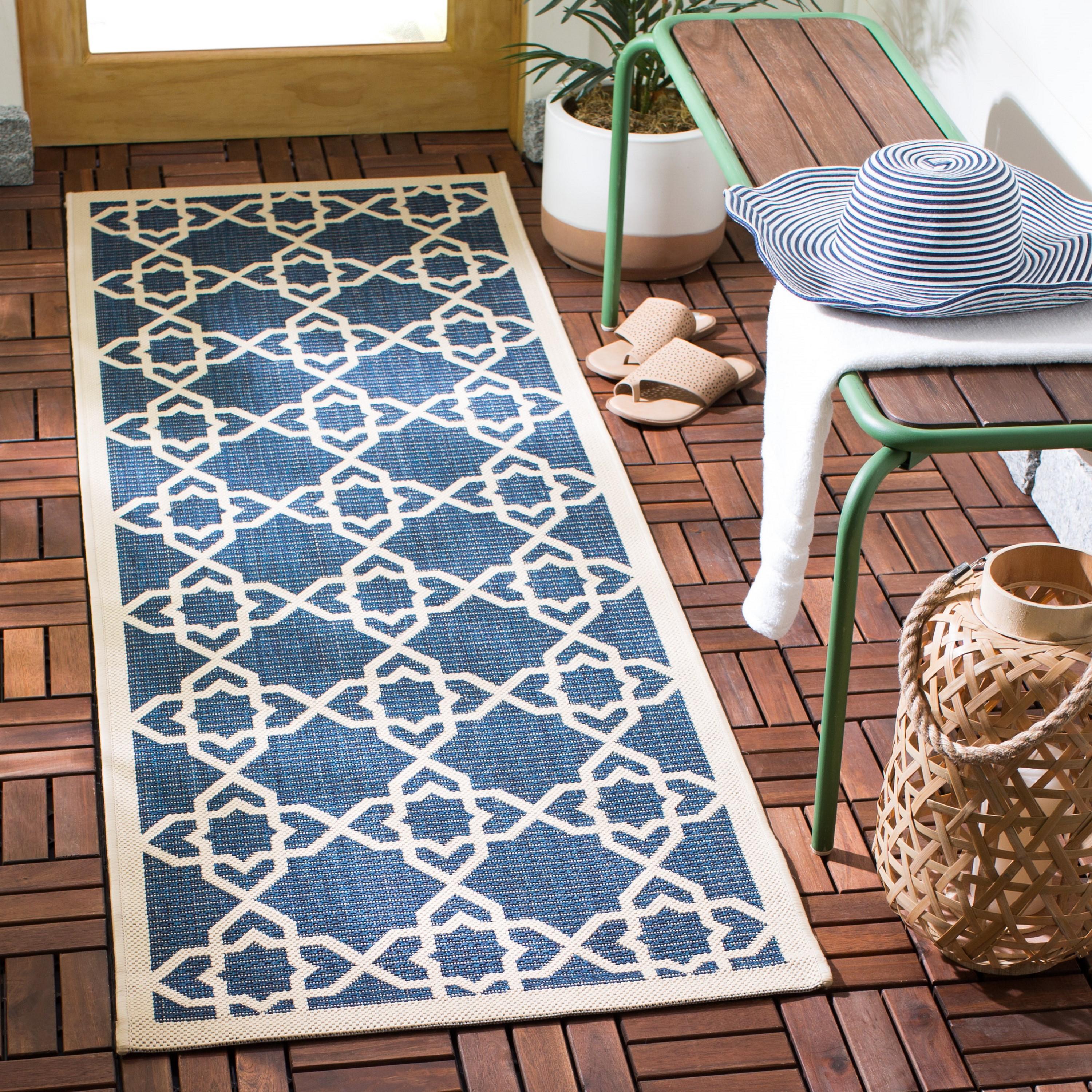 Courtyard CY6032 Power Loomed Indoor and Outdoor Runner Rug - Navy/Beige - 2'3"x12' - Safavieh
