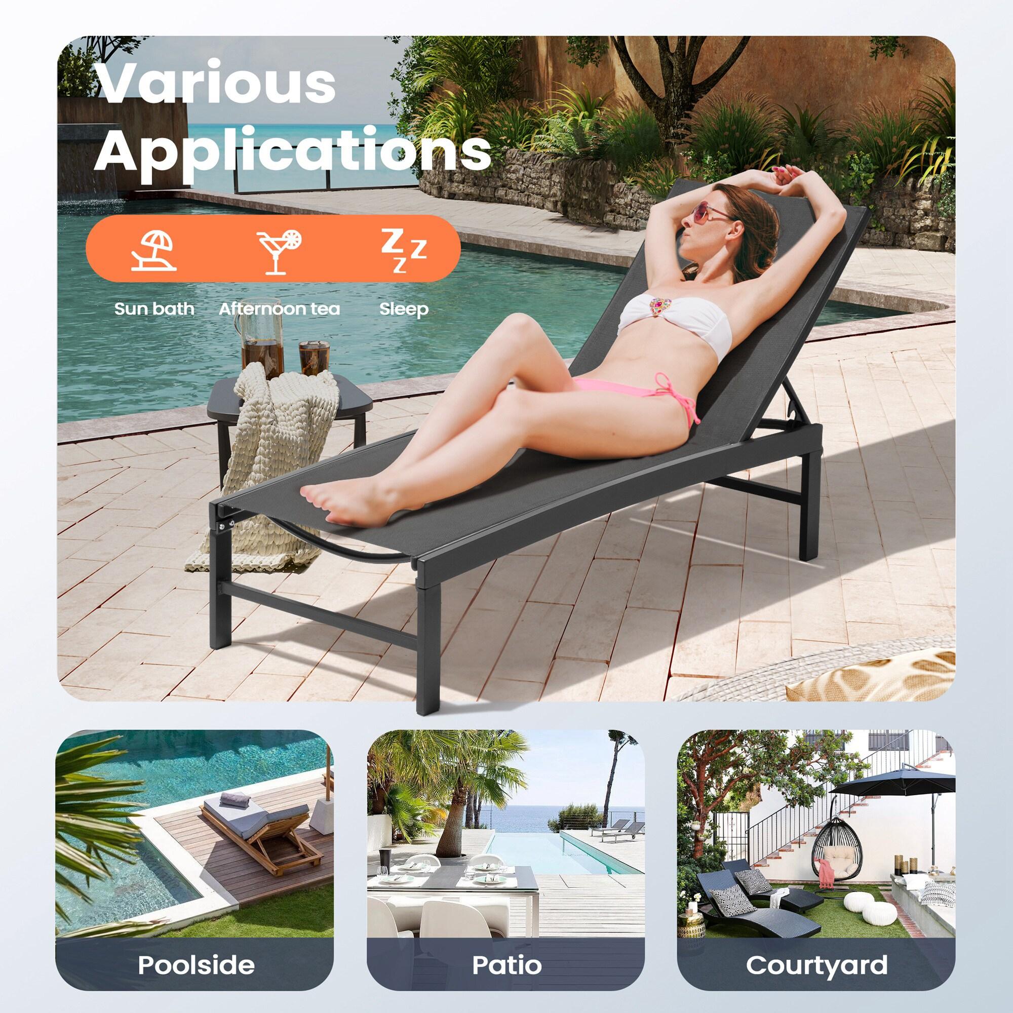 Pellebant 2PCS Patio Lounge Chairs Outdoor Lounge Chair with Wheels, Black