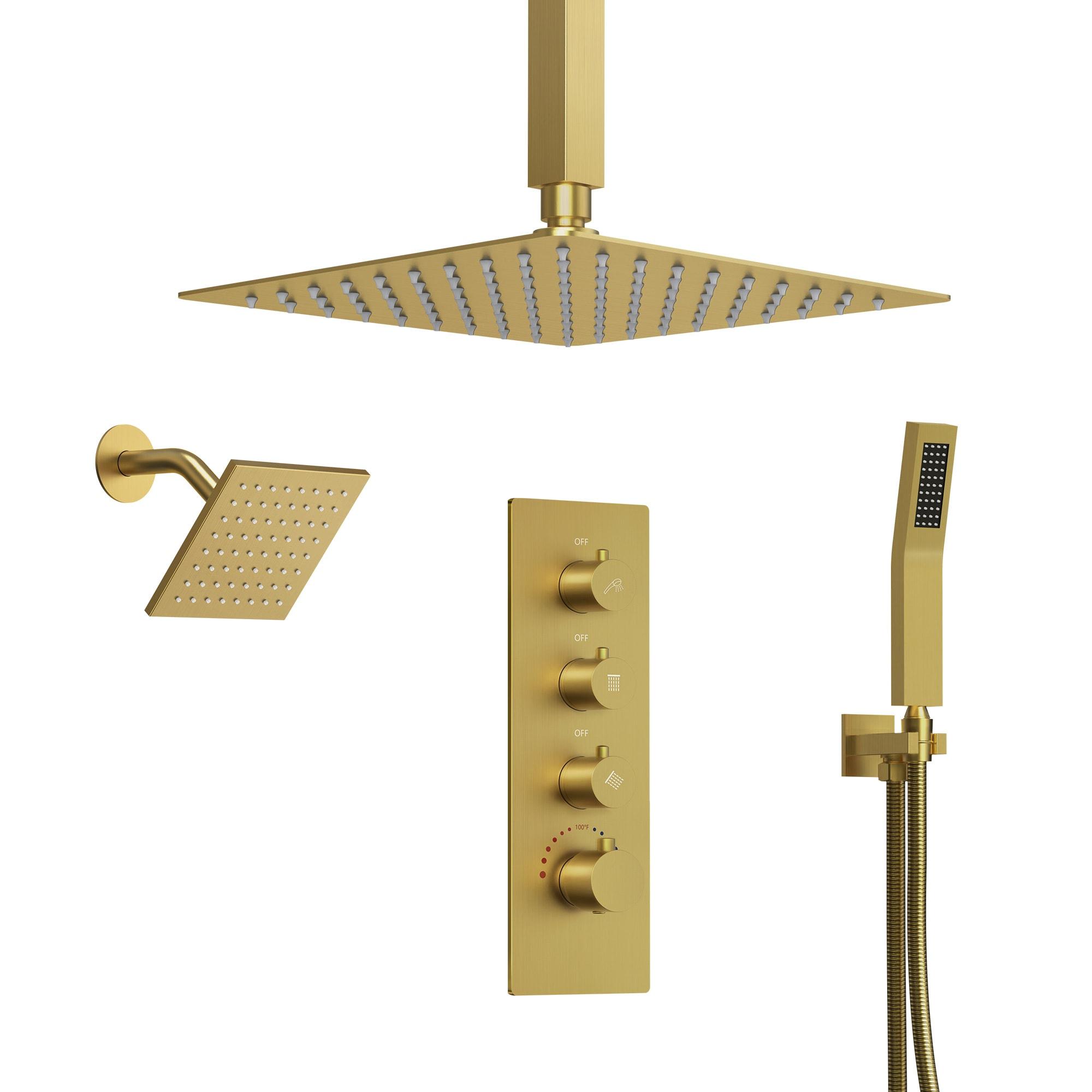 Thermostatic Shower Faucet 16" High-Pressure Triple Showerheads with Rough-In Valve