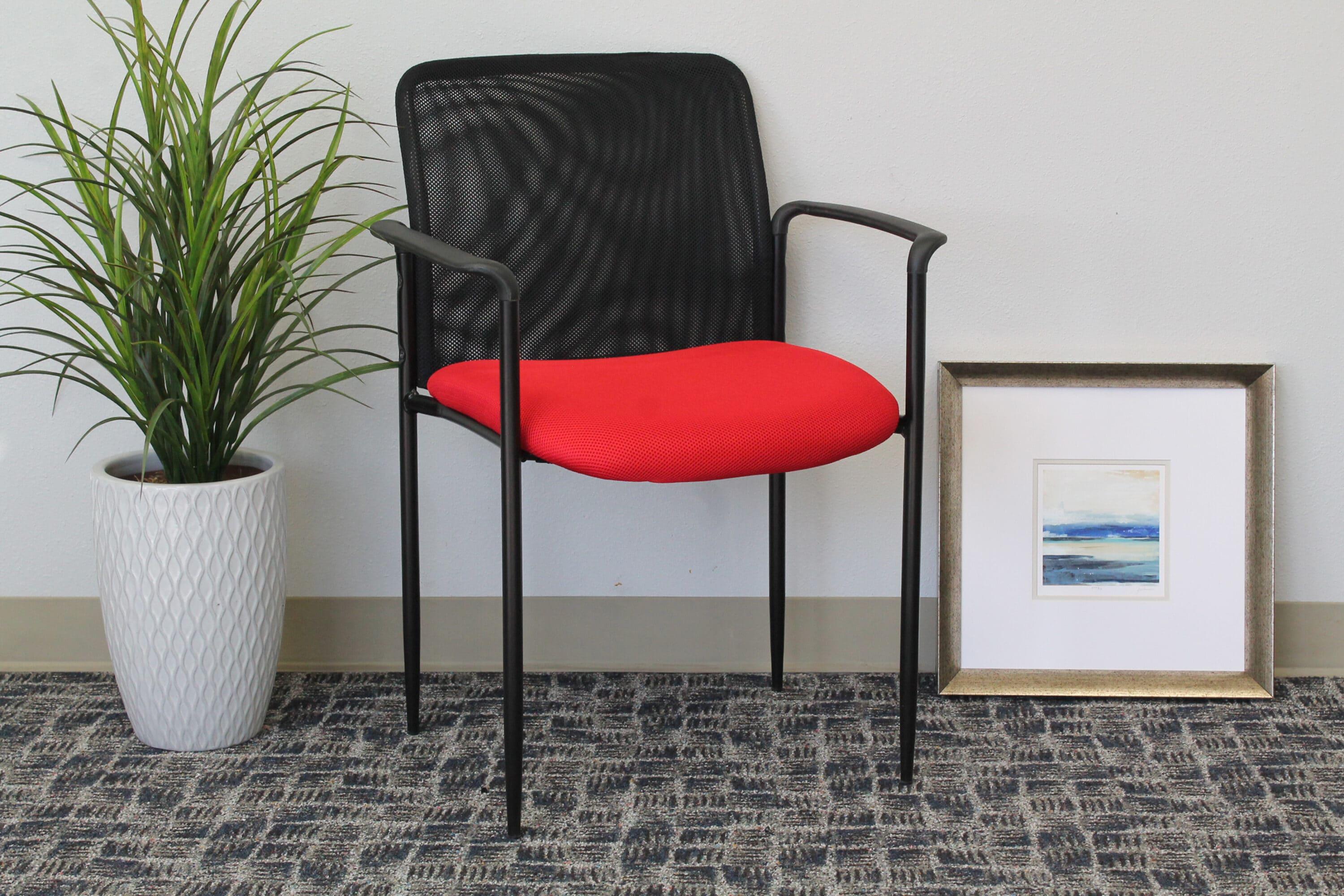 Boss Office Products Office Chair Red: Mesh Upholstered, Fixed Arms, Steel Legs, Powder-Coated Finish