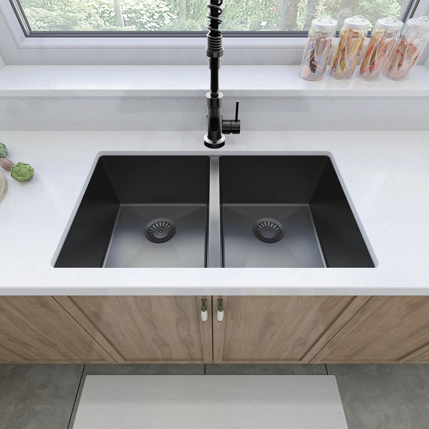 Sinber  Undermount Double Bowl 304 Stainless Steel Kitchen Sink 32" x 19" x 10"(18 Gauge Sink Only) - Black