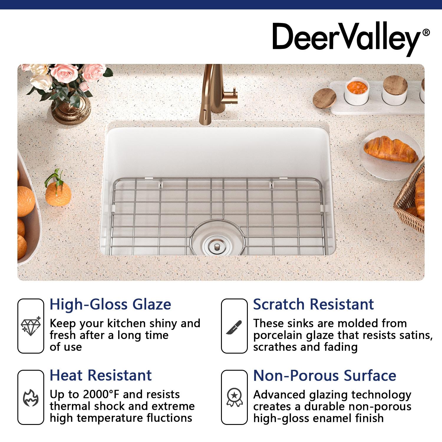 24" L x 19" W Rectangular White Fireclay Undermount Kitchen Sink with Basket Strainer and Sink Grid