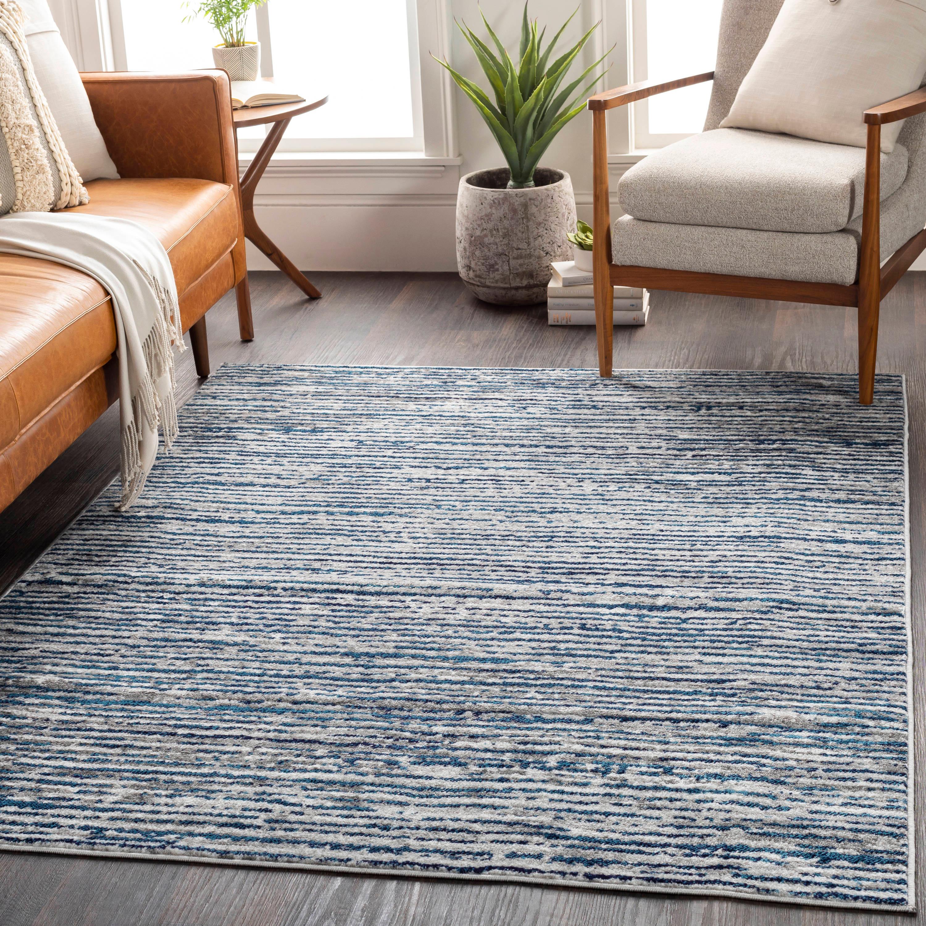 Mid-Century Modern Monte Carlo 4' x 6' Blue Synthetic Rug