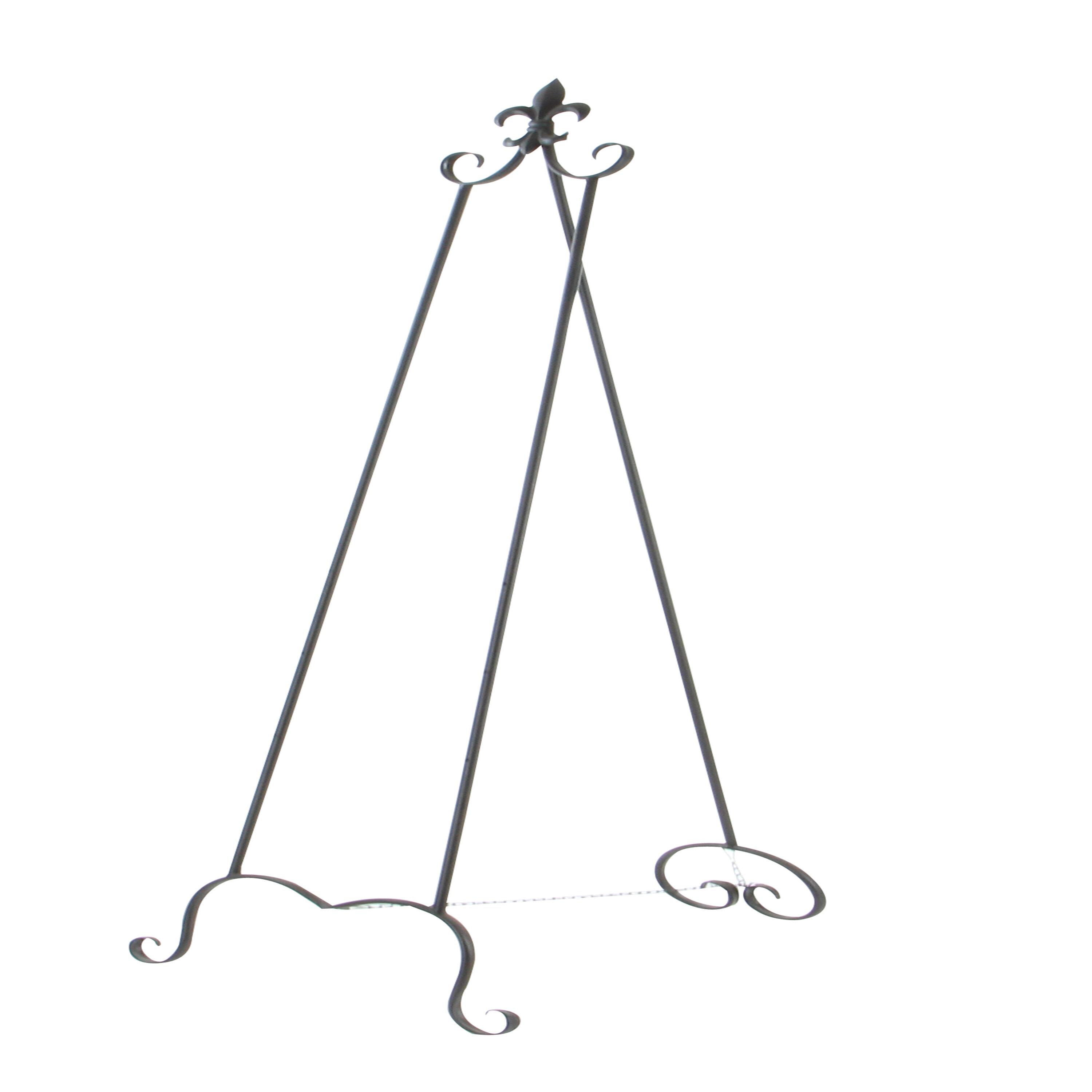 Black Iron Adjustable Floor Easel with Scroll Accents