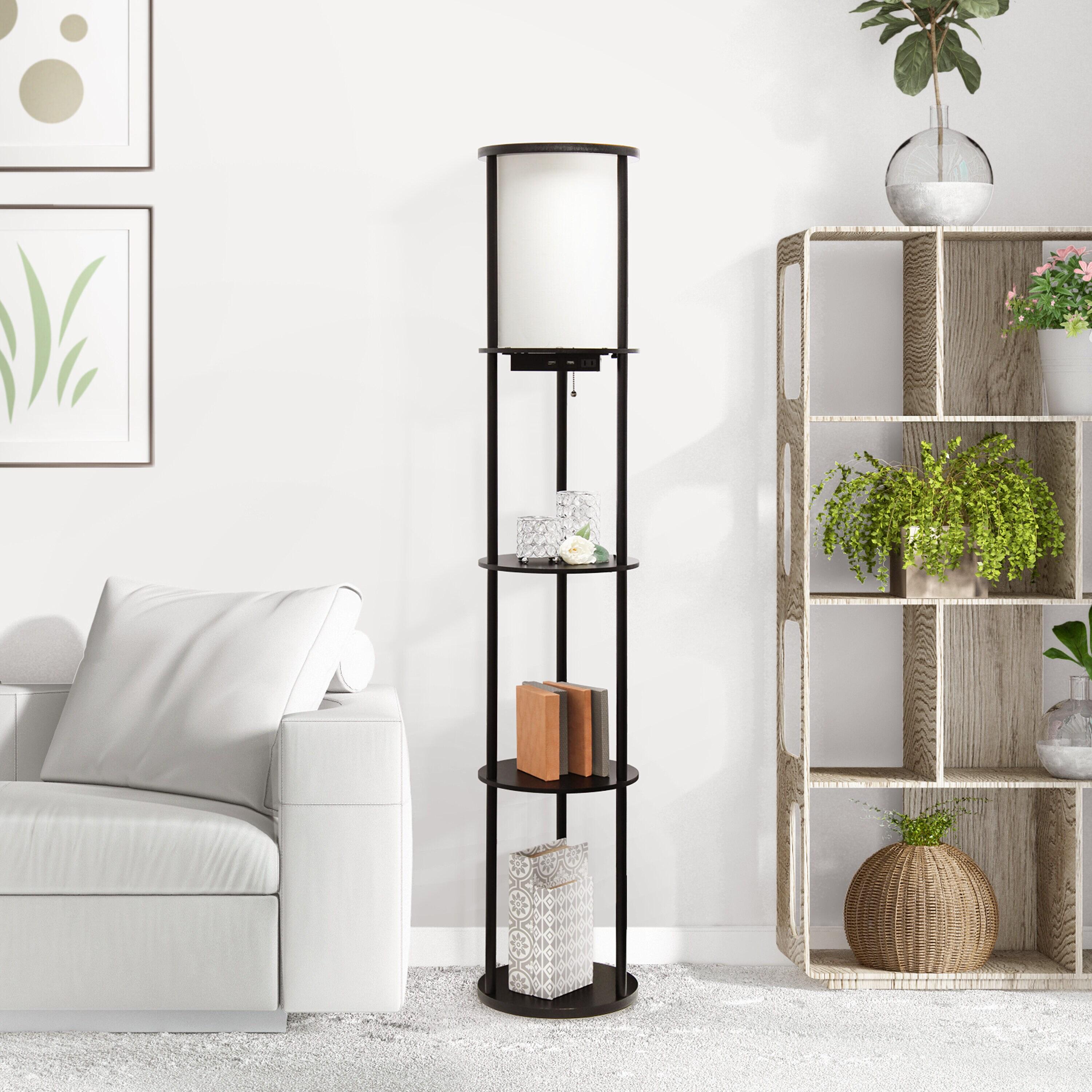 62.5" Round Modern Shelf Etagere Organizer Floor Lamp with Charging Station - Simple Designs