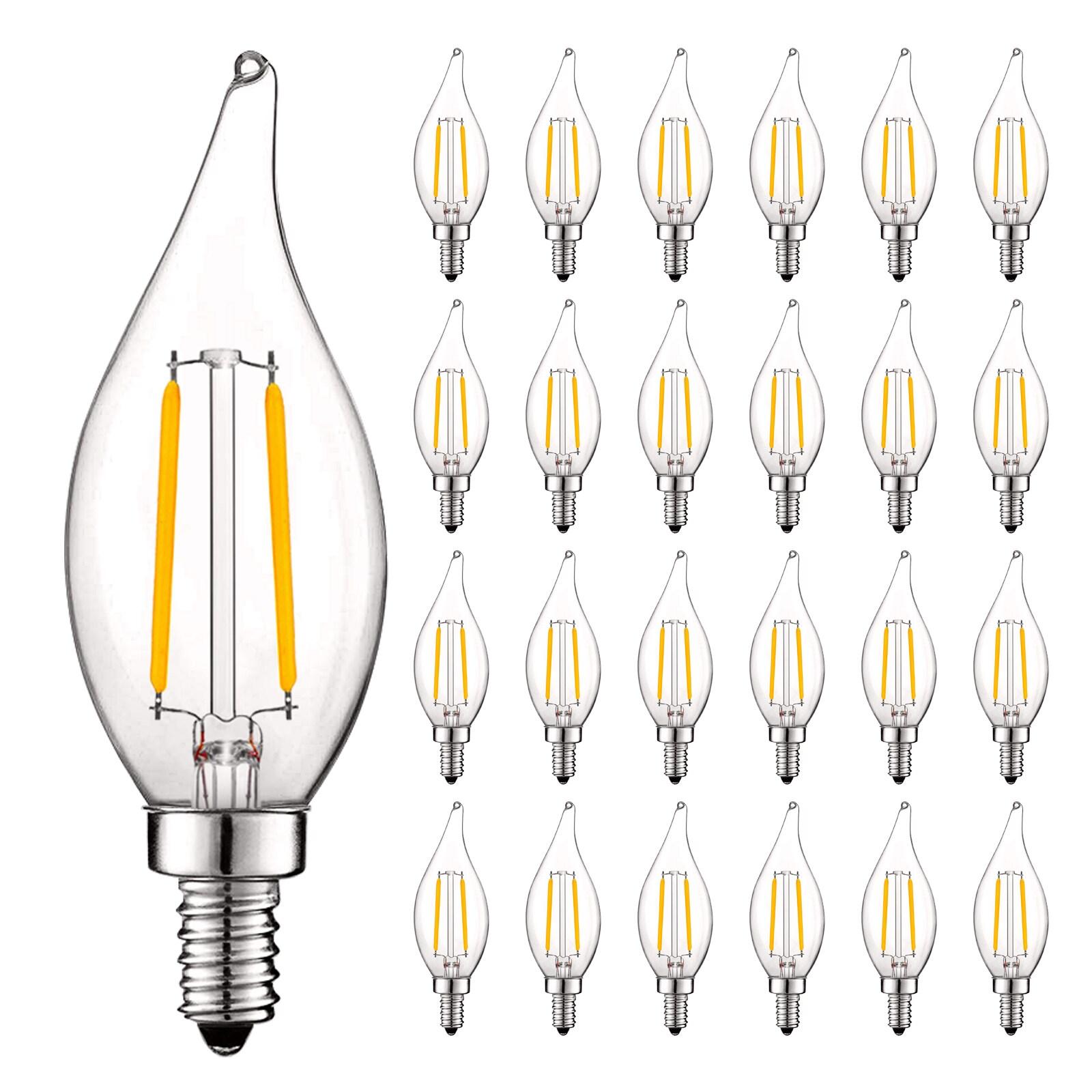 Luxrite 4W E12 Vintage Candelabra Dimmable LED Light Bulbs, 40W Equivalent 400 Lumens, 3000K Soft White, Flame Tip, 24-Pack