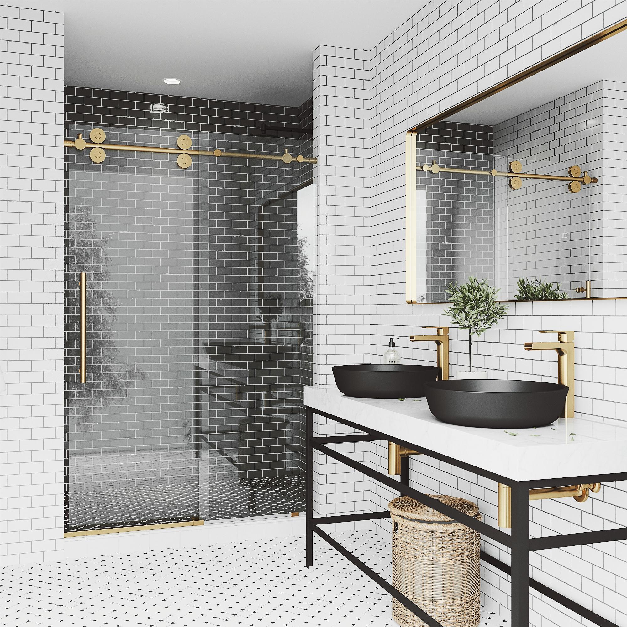 Elan 56-60" W x 74" H Sliding Frameless Shower Door with 3/8" Clear Glass