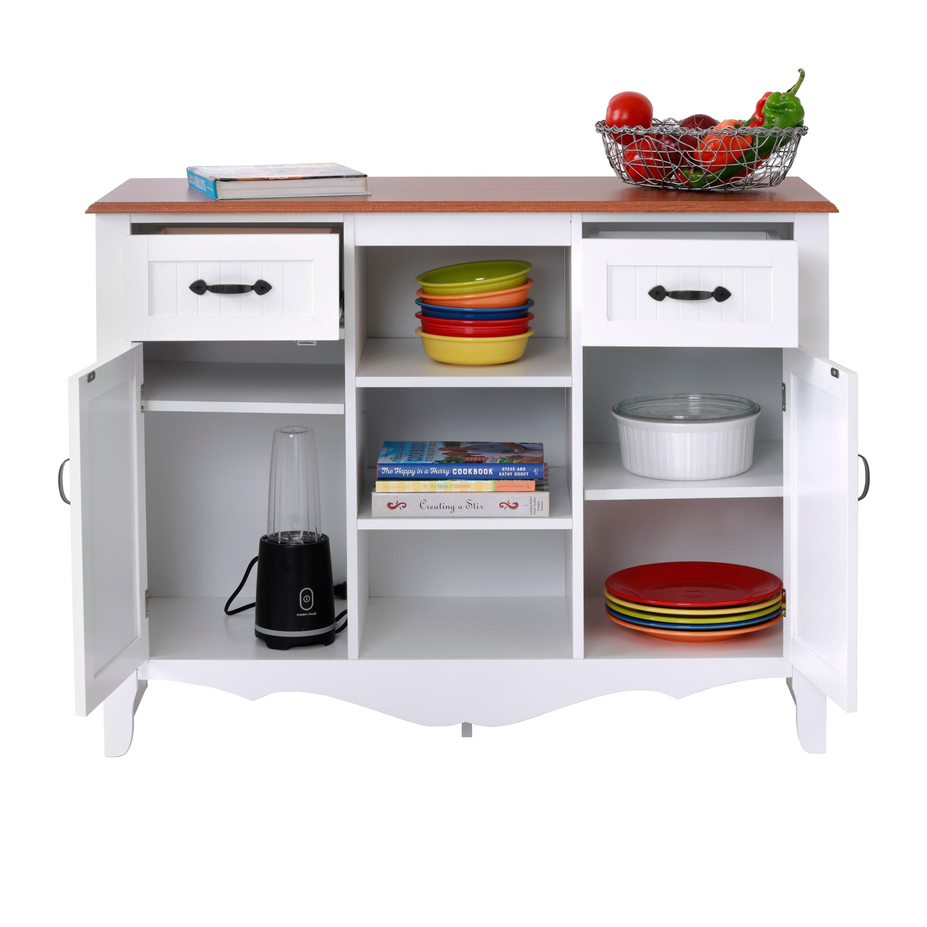OS Home & Office Furniture Countryside Buffet with Two Drawers & Two Doors, Crisp White with Warm Pine Tops