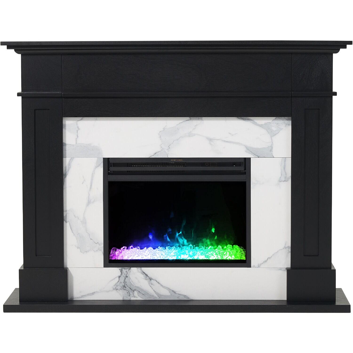 Cambridge Cambridge Sofia 53-in. Electric Fireplace Mantel in with Black Marble Inlay and Crystal Rocks