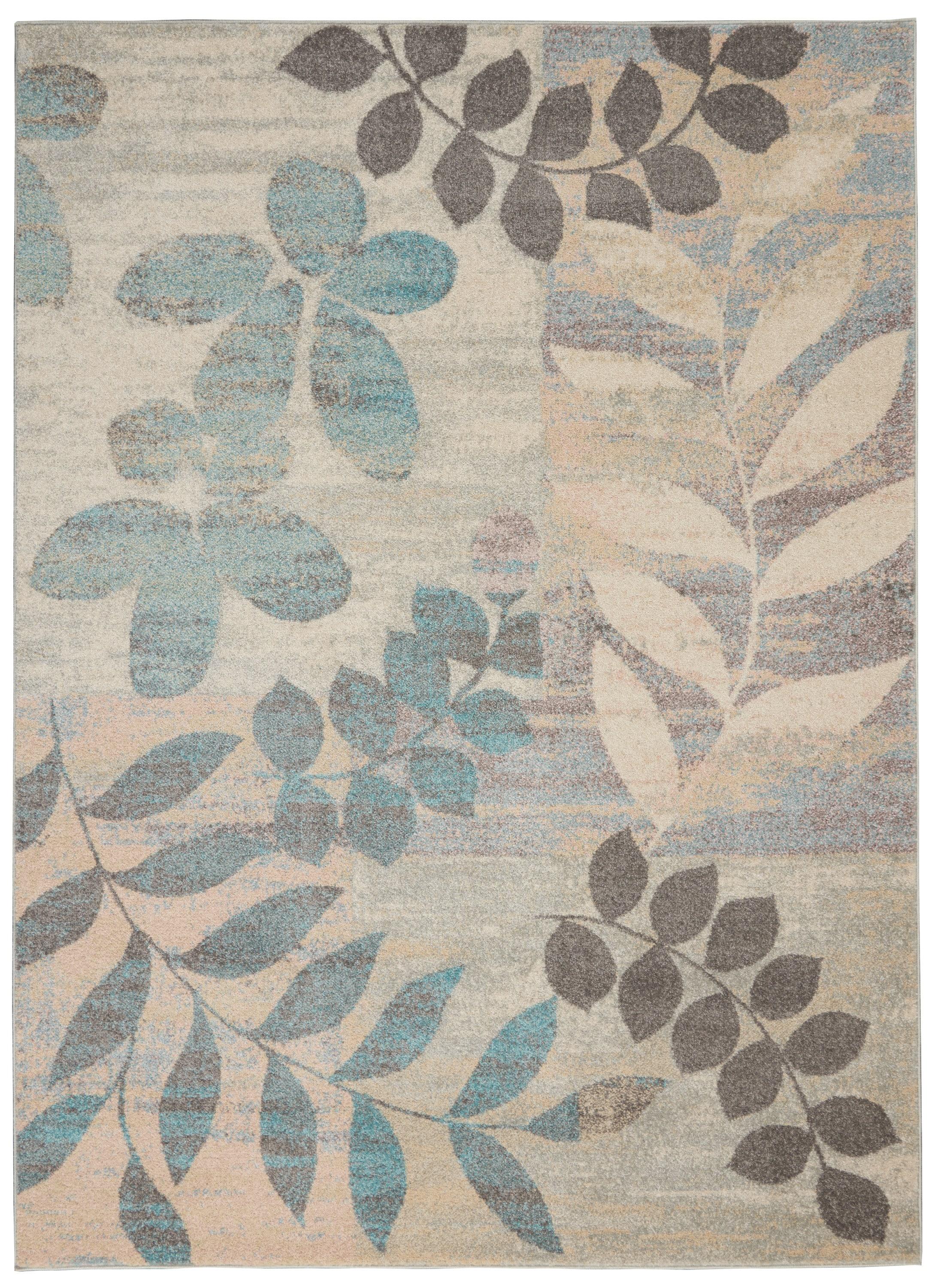 Nourison Tranquil 5'3" X 7'3" (5' x 7') Ivory/Light Blue Area Rug Distressed Farmhouse Botanical by Nourison