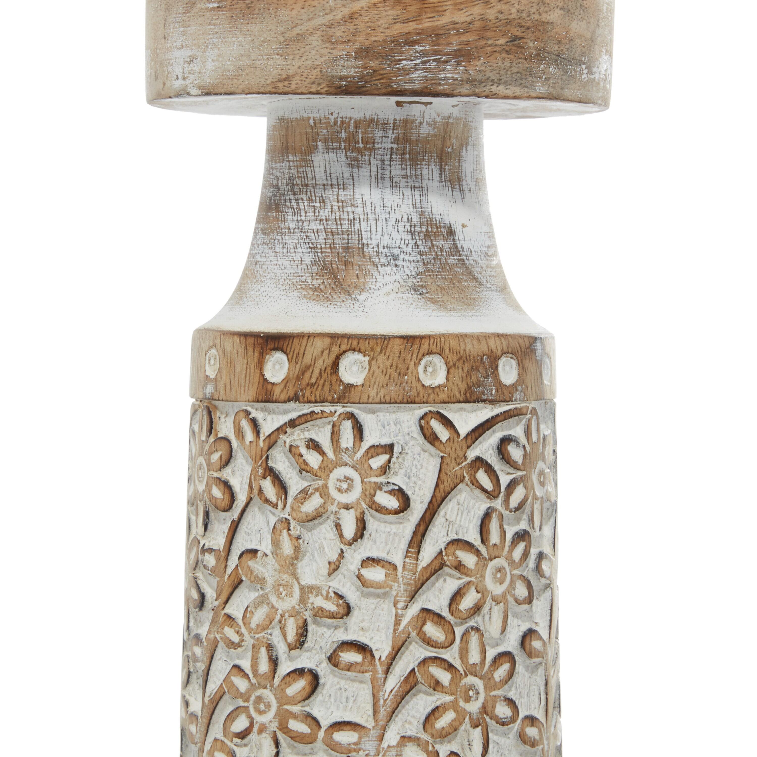 Set of 3 Rustic Cylindrical Mango Wood Candle Holders Off White - Olivia & May: Elegant Tabletop Decor