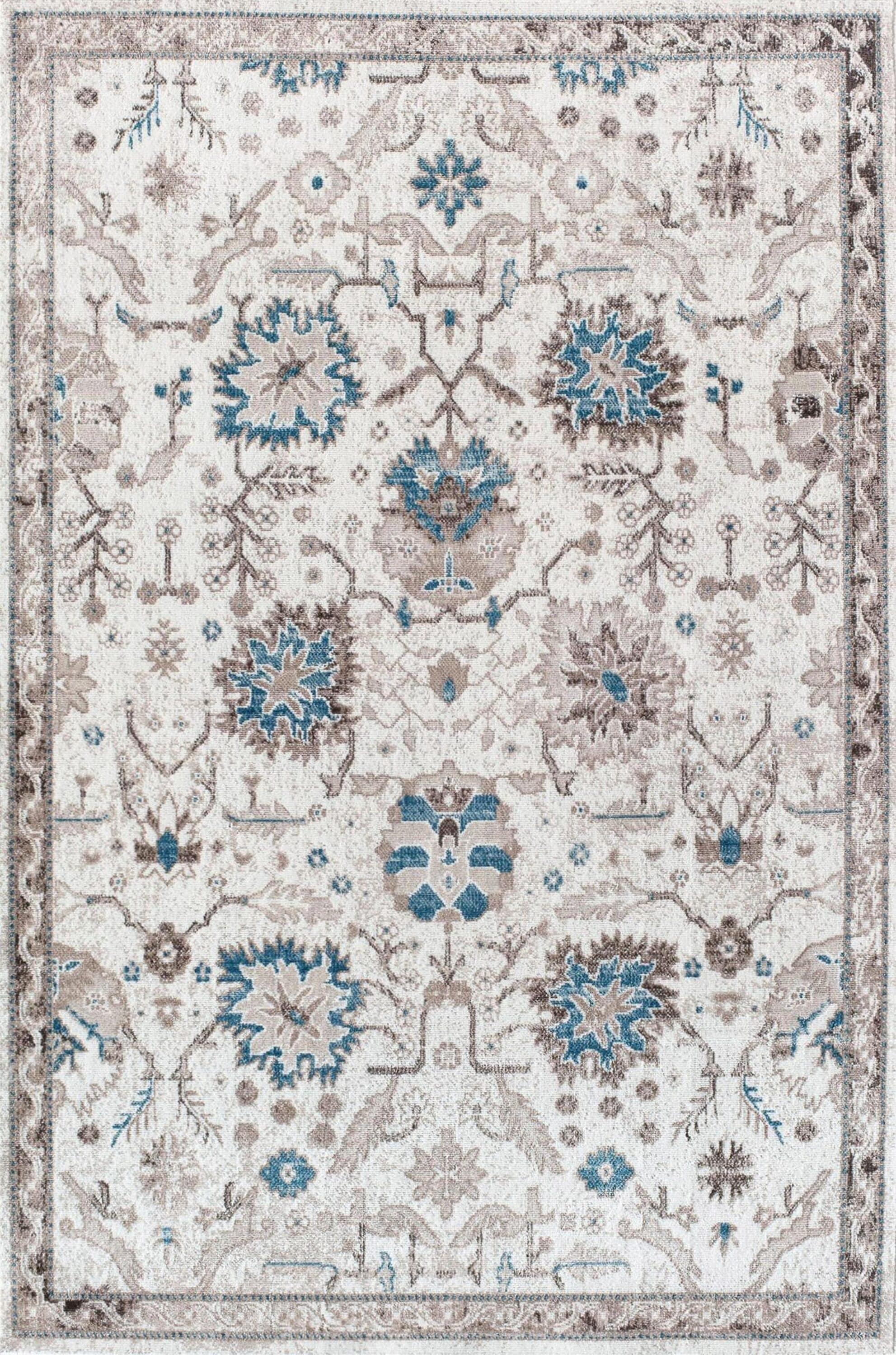 Rugs America Freida FY55B Honeysuckle Vintage Farmhouse Cream Area Rug for Dining Room Rug Neutral Rug Living Room Rug Kitchen, 2'6"x8'