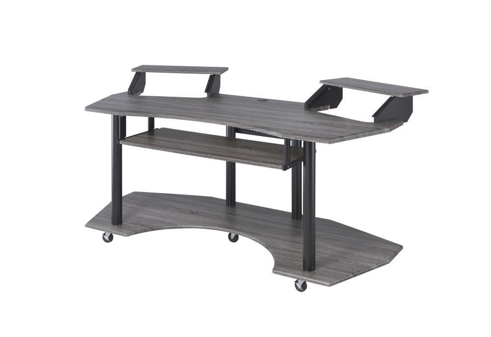 Acme Furniture Eleazar 2 Stands Computer Desk Black Oak: Metal Frame, Veneer Surface, Hutch Storage, 71"W x 40"D