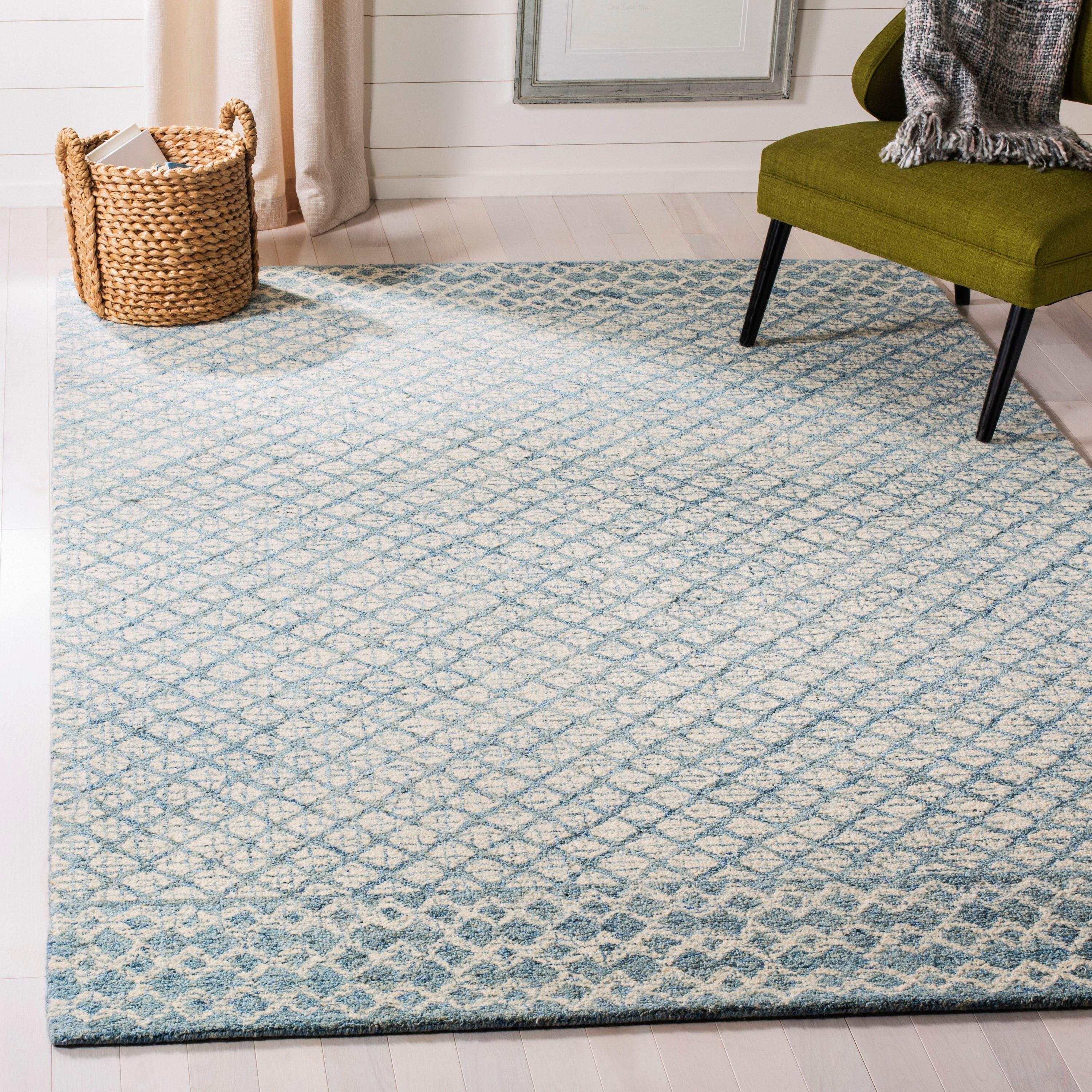 Abstract ABT203 Handmade Indoor Area Rug - Blue/Ivory - 4'x4' - Safavieh