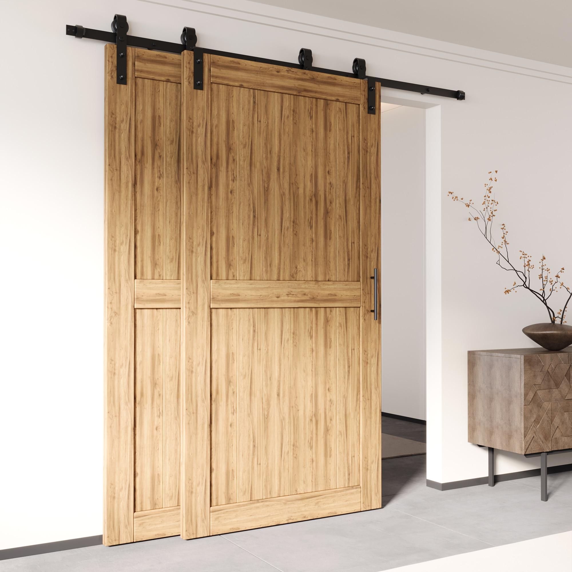 Homacer Black Rustic Single Track Bypass Sliding Barn Door Hardware Kit 6.6ft Black Rustic Carbon Steel Powder Coated Barn Door Hardware Kit