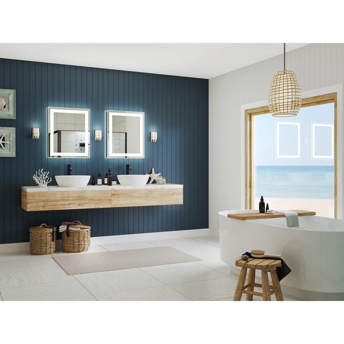 Progress Lighting Captarent 1-Light LED Illuminated Bathroom Mirror, White, Frosted LED Shade