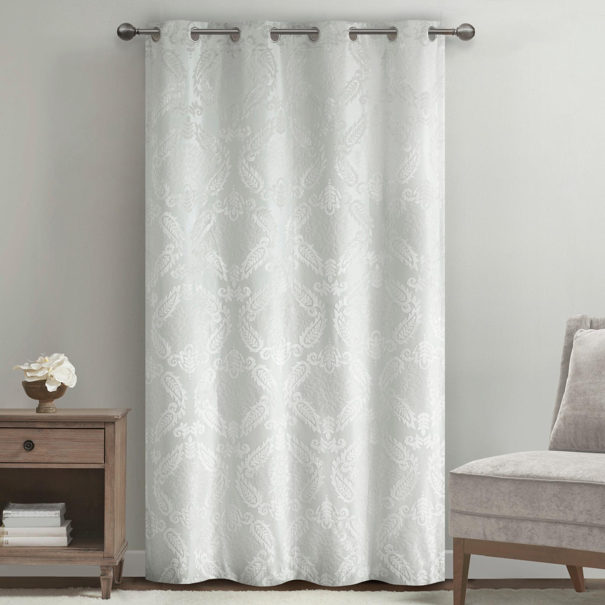 84"x50" Enid Jacquard Paisley Blackout Curtain Panel White: SunSmart, Noise Reduction, Energy Efficient, Grommet Top