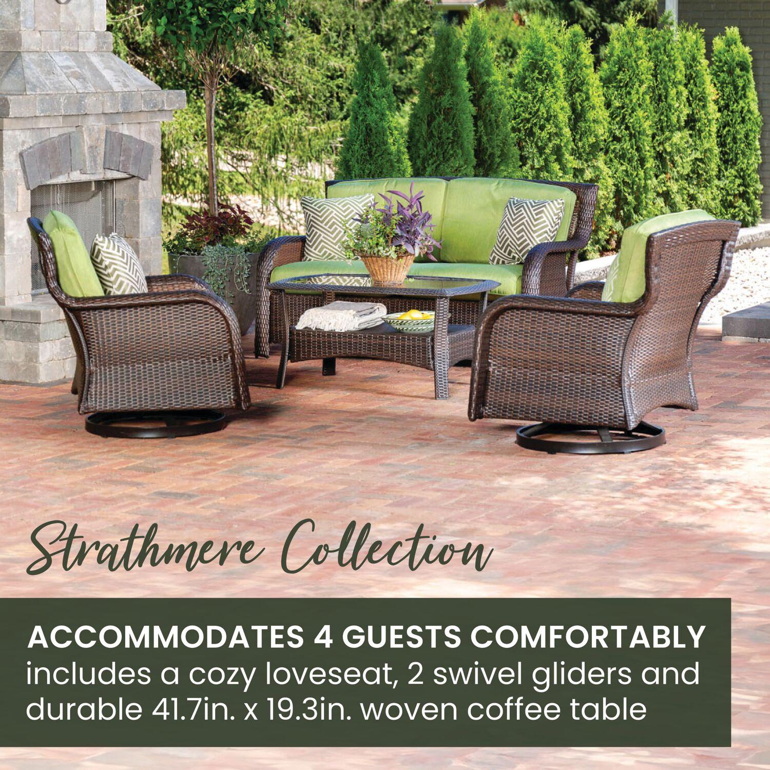 Hanover Strathmere 4-Piece Wicker and Steel Outdoor Conversation Set, Cilantro Green