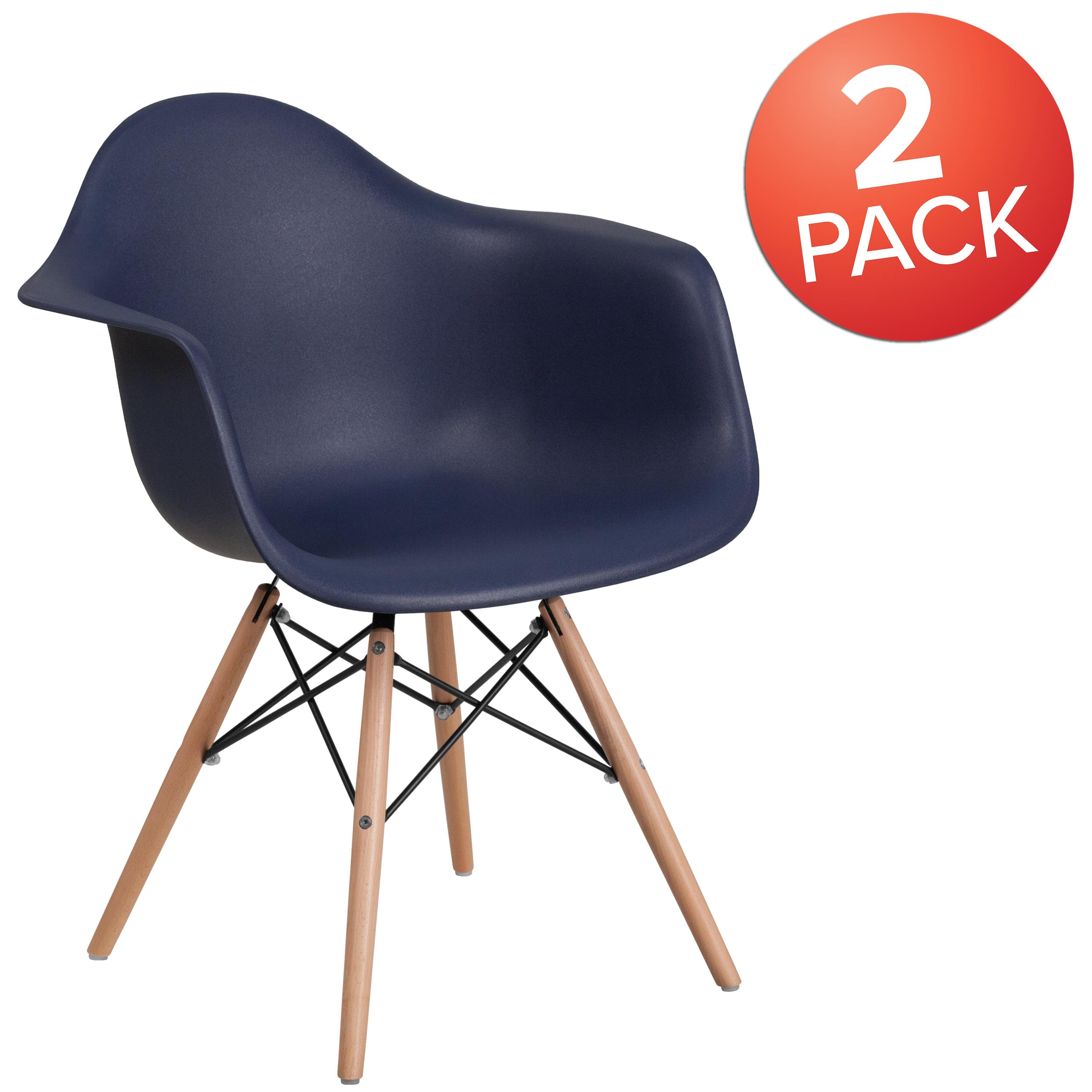 2 Pack Alonza Series Navy Plastic Chair with Wooden Legs