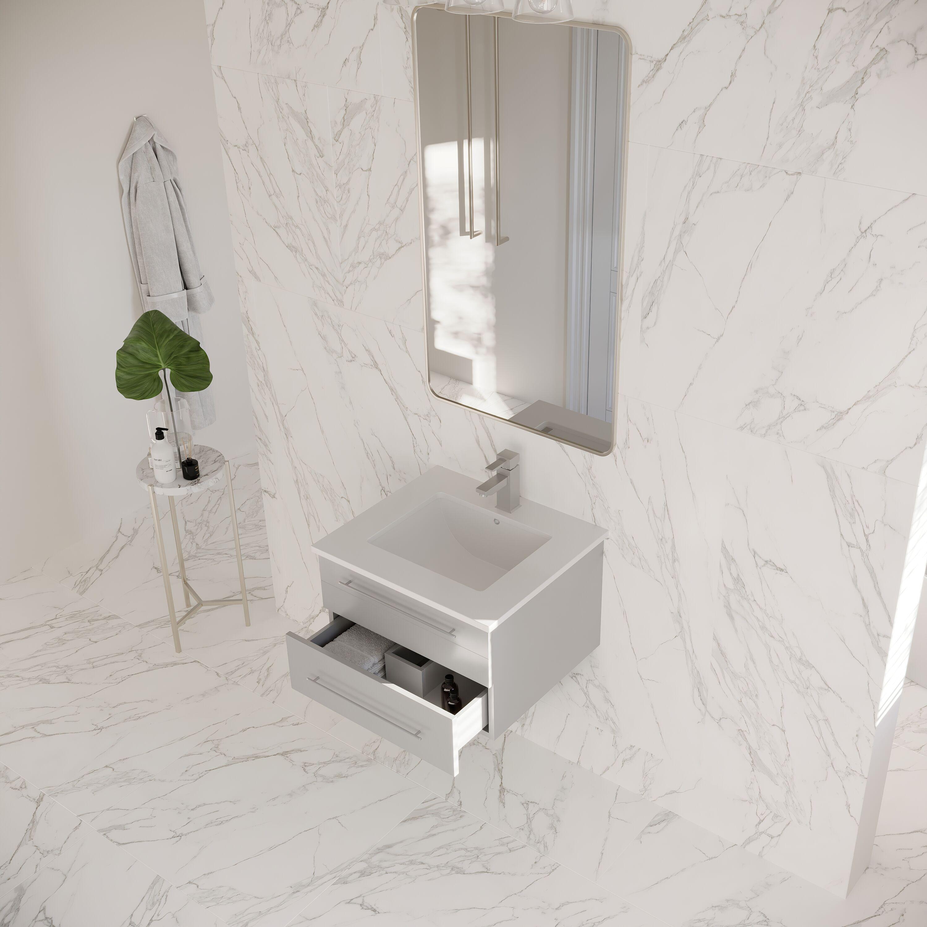 Lucera 24" Wall Mount Modern Single Sink Bathroom Vanity with Top and Undermount Sink