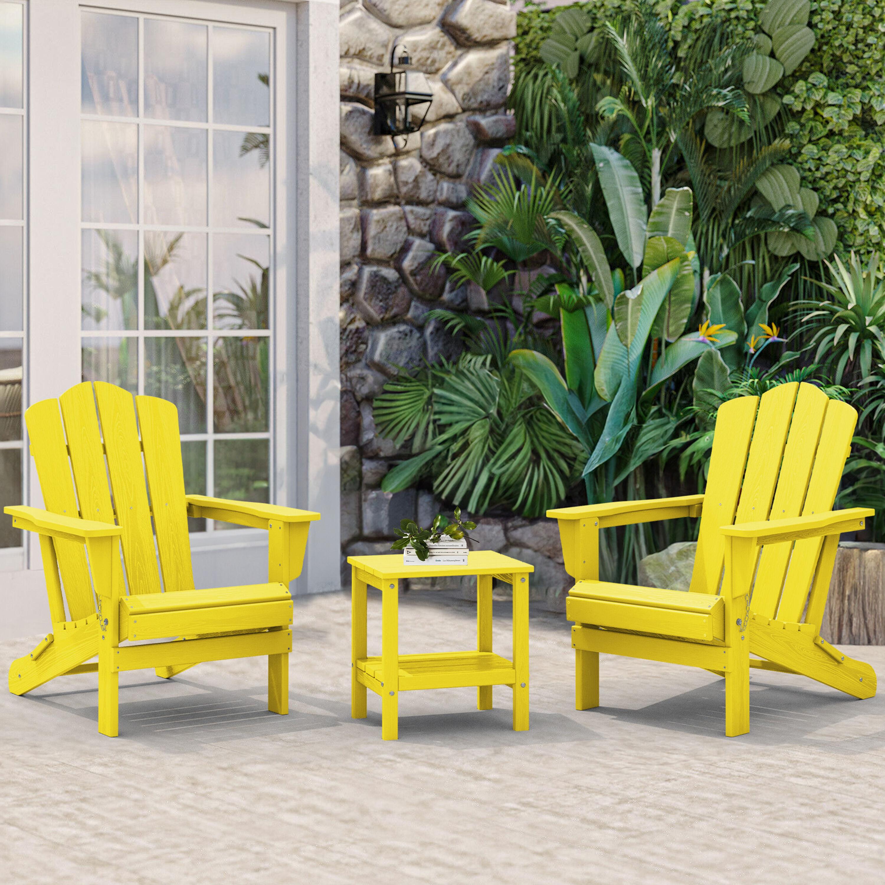 KINGYES Folding Adirondack Chair Set of 2, HDPE All-Weather Folding Adirondack Chair, Yellow