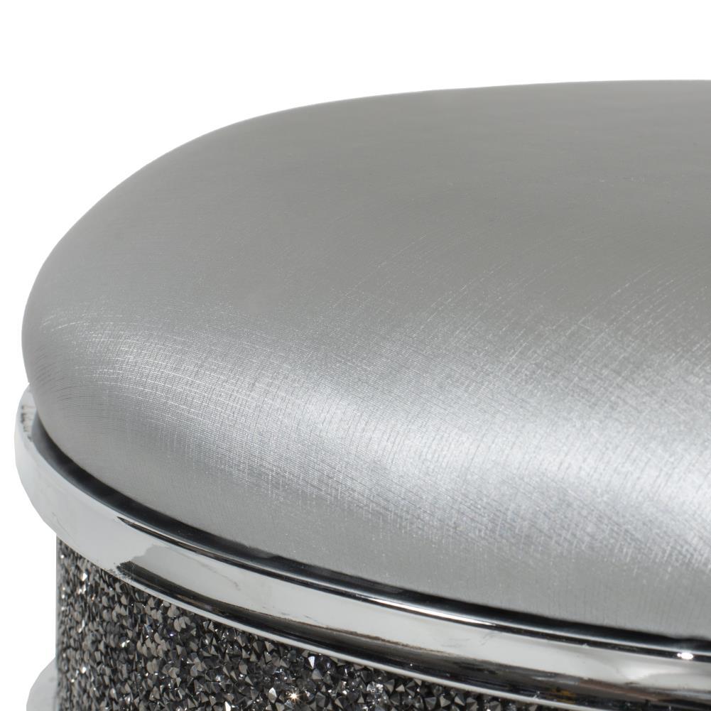 Hillsdale Roma Diamond Glam Fabric Upholstered Backless Vanity Stool in Chrome