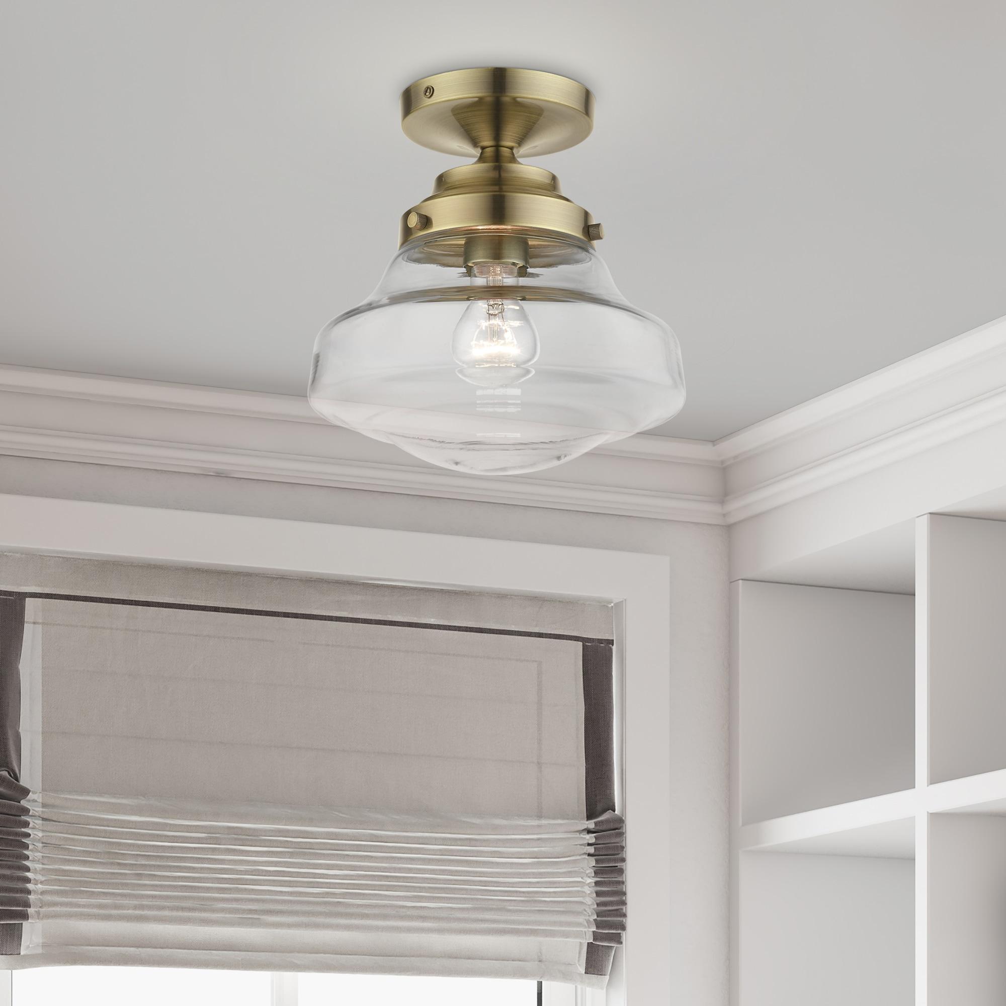 Livex Lighting Avondale 1 - Light Semi-Flush Mount in  Antique Brass
