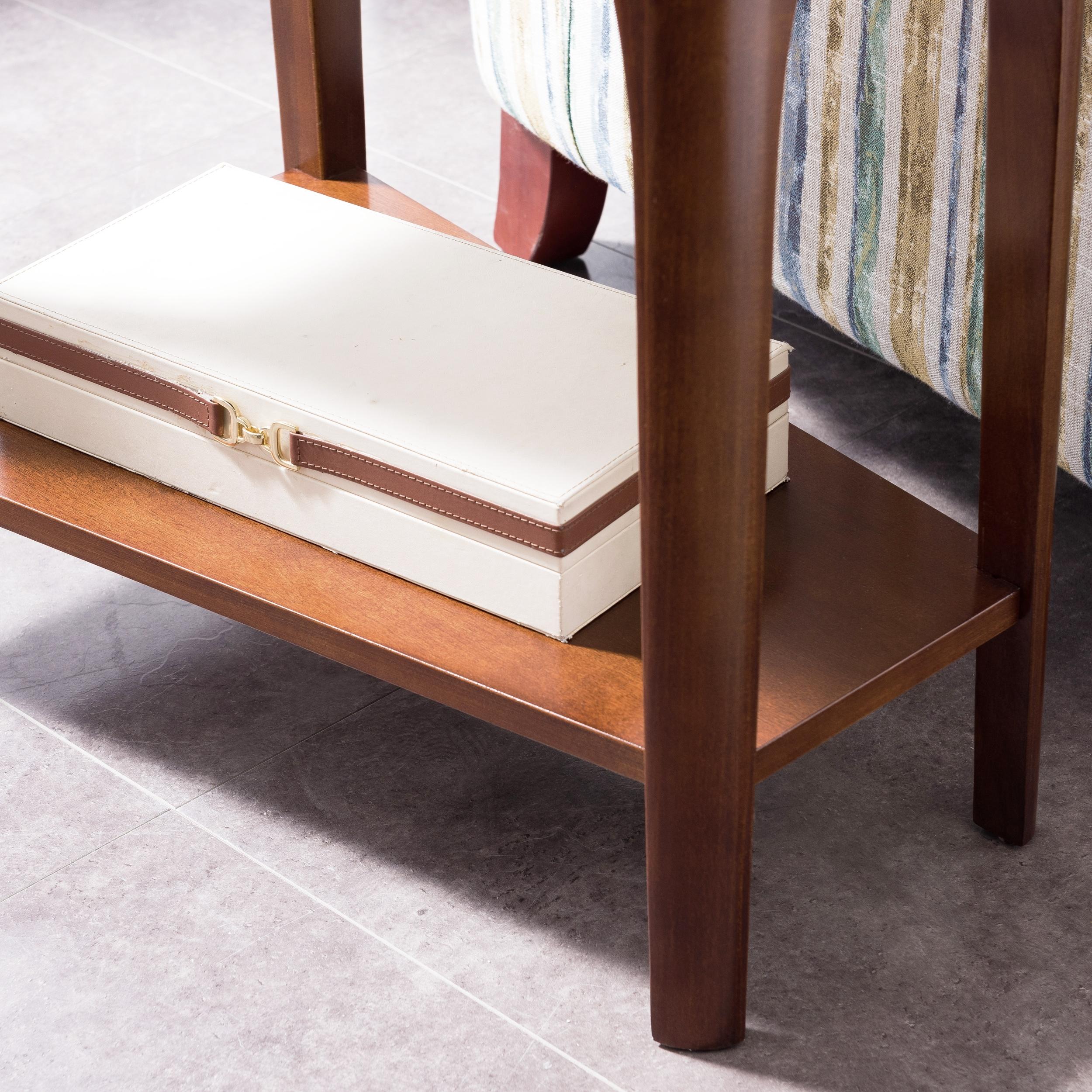 Leick Home 11105 Obsidian Glass Top Narrow Side Table with Shelf, Chestnut and Black Glass