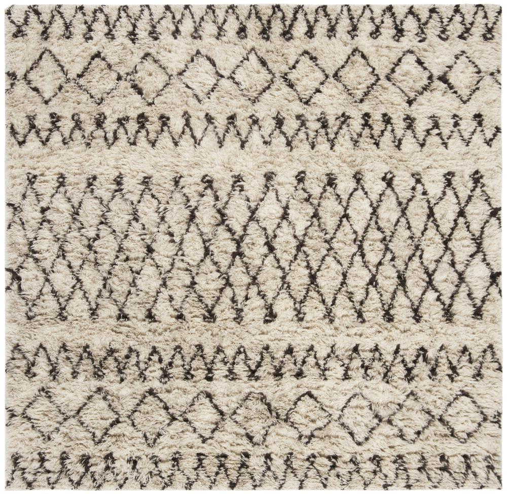 New Rug Collections CSB860A-6SQ-Color:Ivory/Grey,Design:Shag & Flokati,Shape:Square,Size:6'L x 6'W