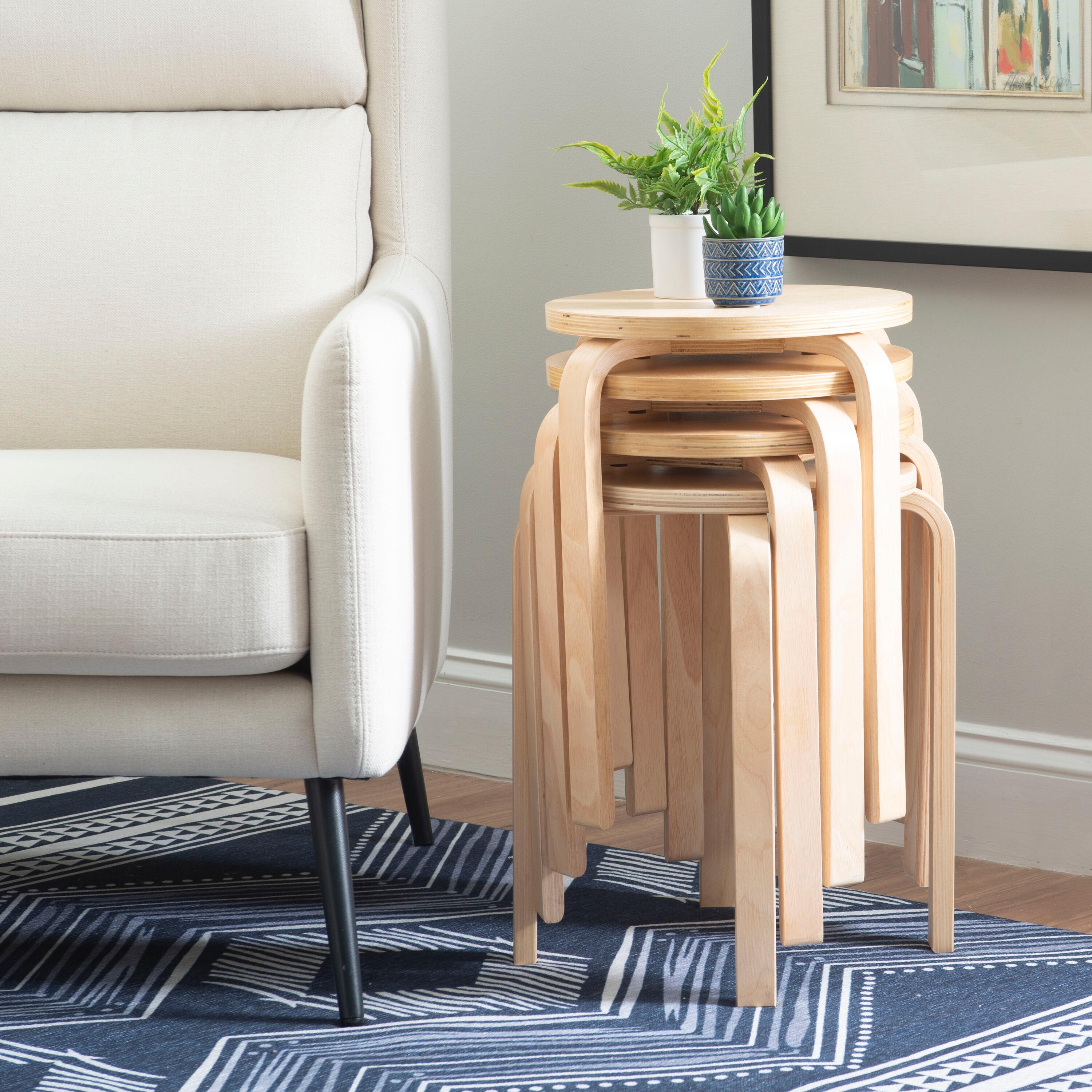 Set of 4 Bentwood Stacking Stools Light Brown - Linon: Rubberwood Frame, No Assembly, Traditional Style