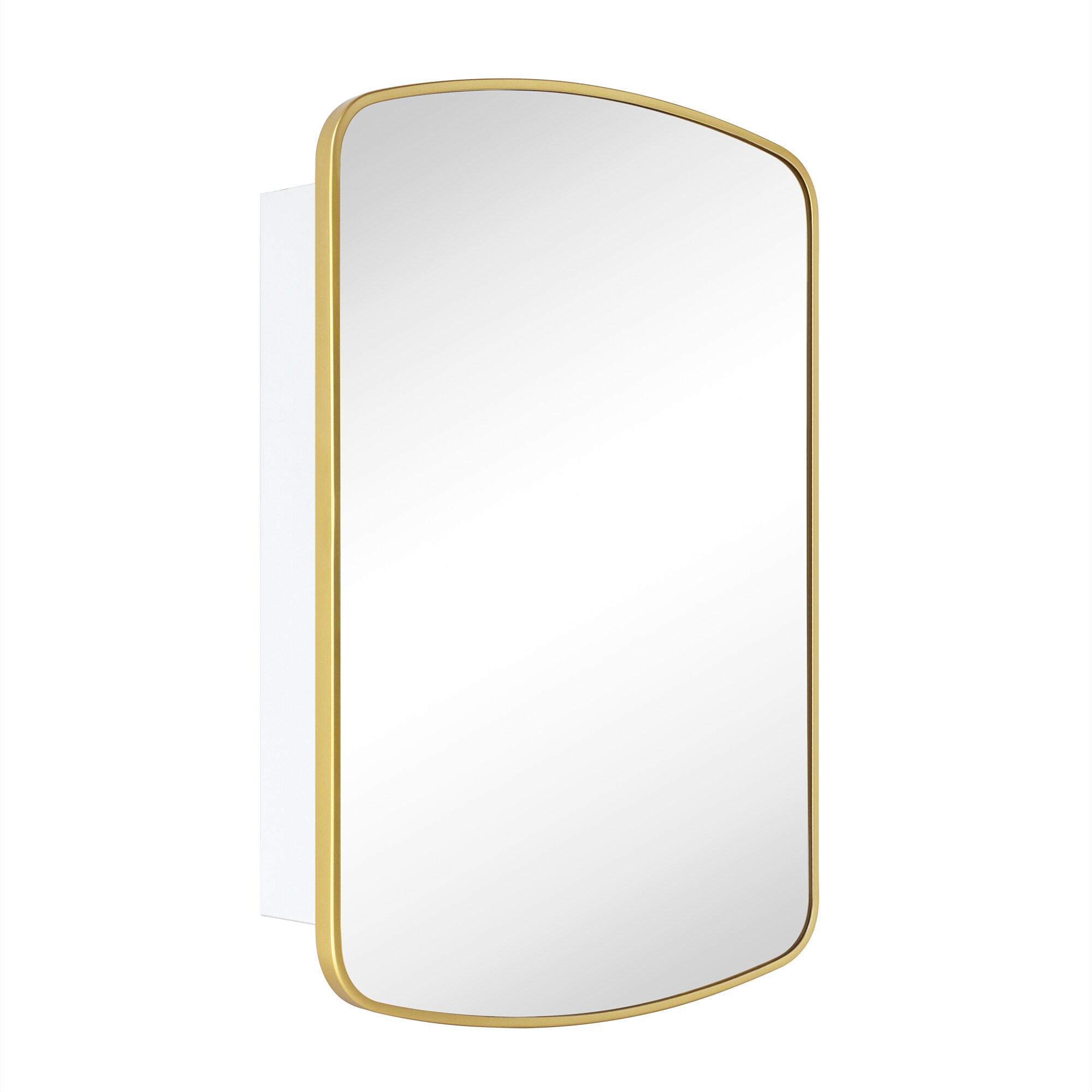 TEHOME 18 in. W x 27 in. H Arched Recessed and Surface Mount Metal Framed Bathroom Medicine Cabinet with Mirror in Brushed Gold