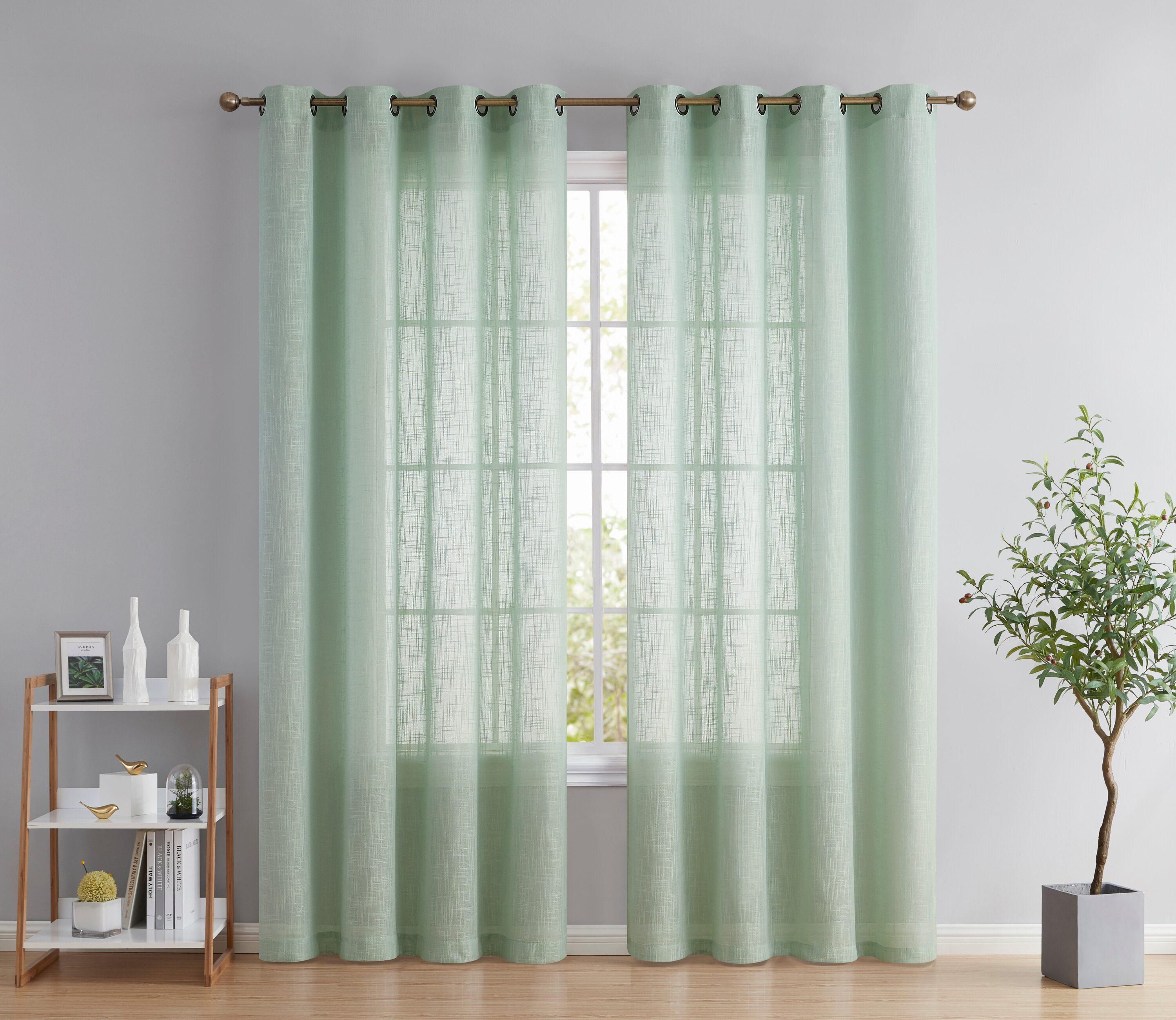 THD Serena Faux Linen Textured Semi Sheer Transparent Window Grommet Long Thick Curtain Panels, Pair