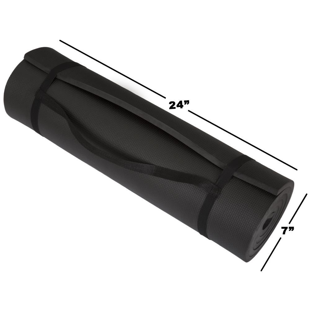 Extra-Thick Yoga Mat 0.5"H - Durable Comfort Non-Slip Foam Workout Mat with Carrying Strap by Wakeman (Black)