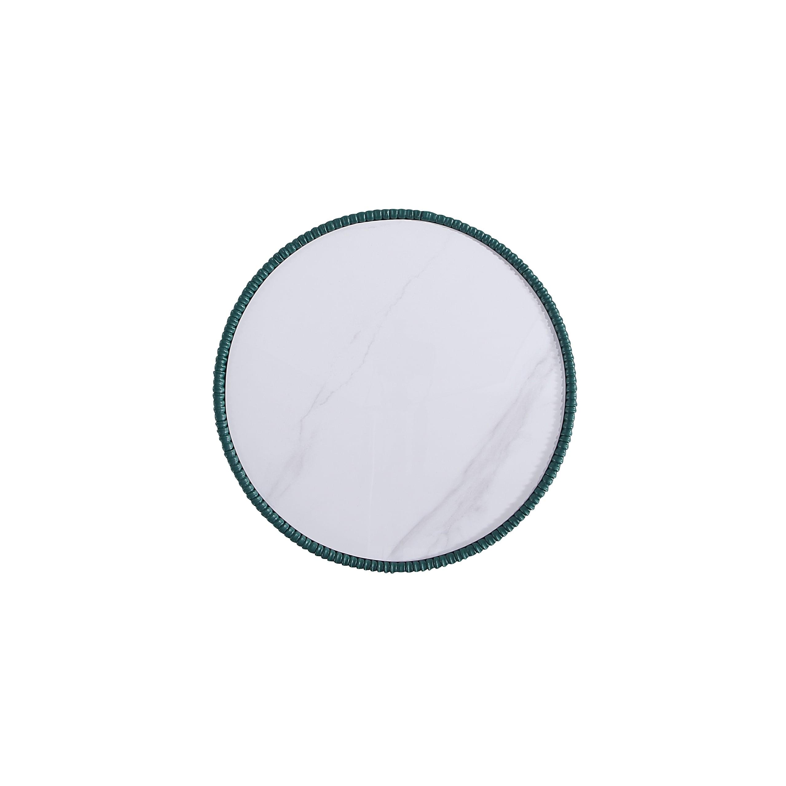 Manhattan Comfort Set of 2 Anderson Leatherette End Tables with Faux Marble Tabletop Green: Gold Finish, No Assembly Required