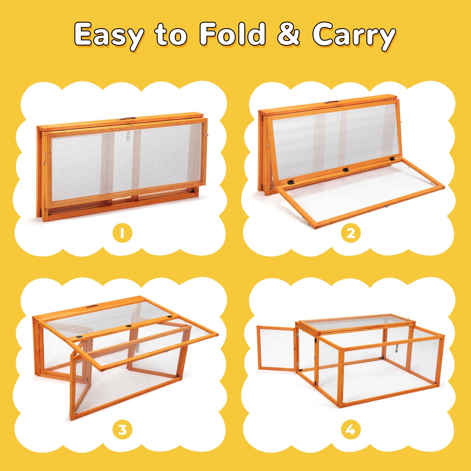 Coziwow Folding Chicken Coop, Wooden Rabbit Hutch for Small Animals with Roosting Bar, Orange