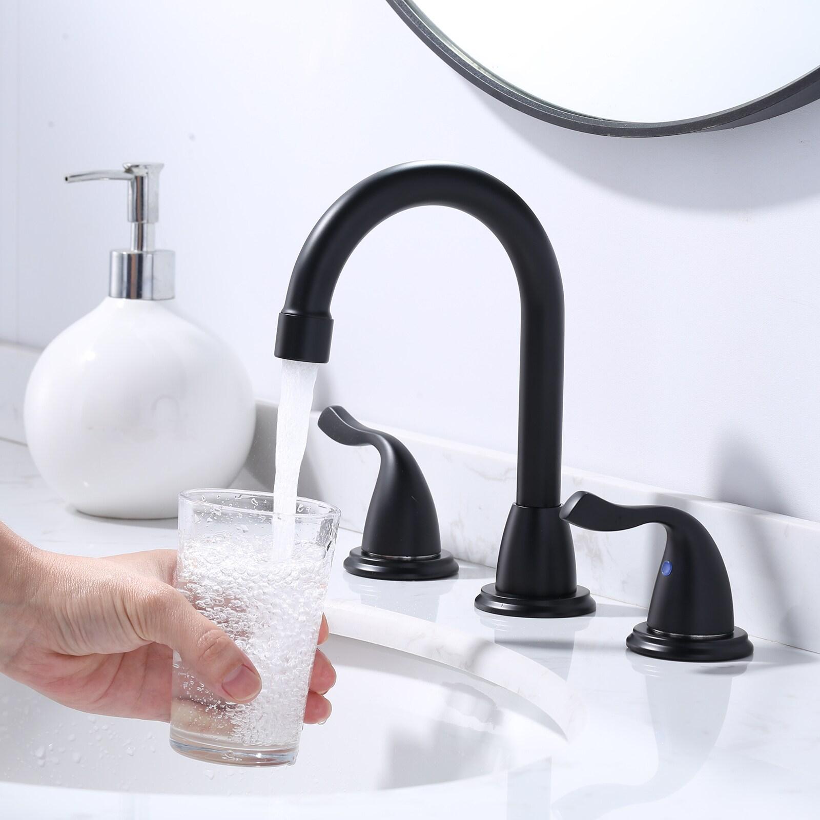 Matte Black Bathroom Faucet 3 Hole, WOWOW 8 Inch Widespread Bathroom Faucet, 2 Handles Bathroom Sink Faucet with Pon Up Drain and cUPC Supply Lines, 360 Swivel Faucet for Bathroom Sink