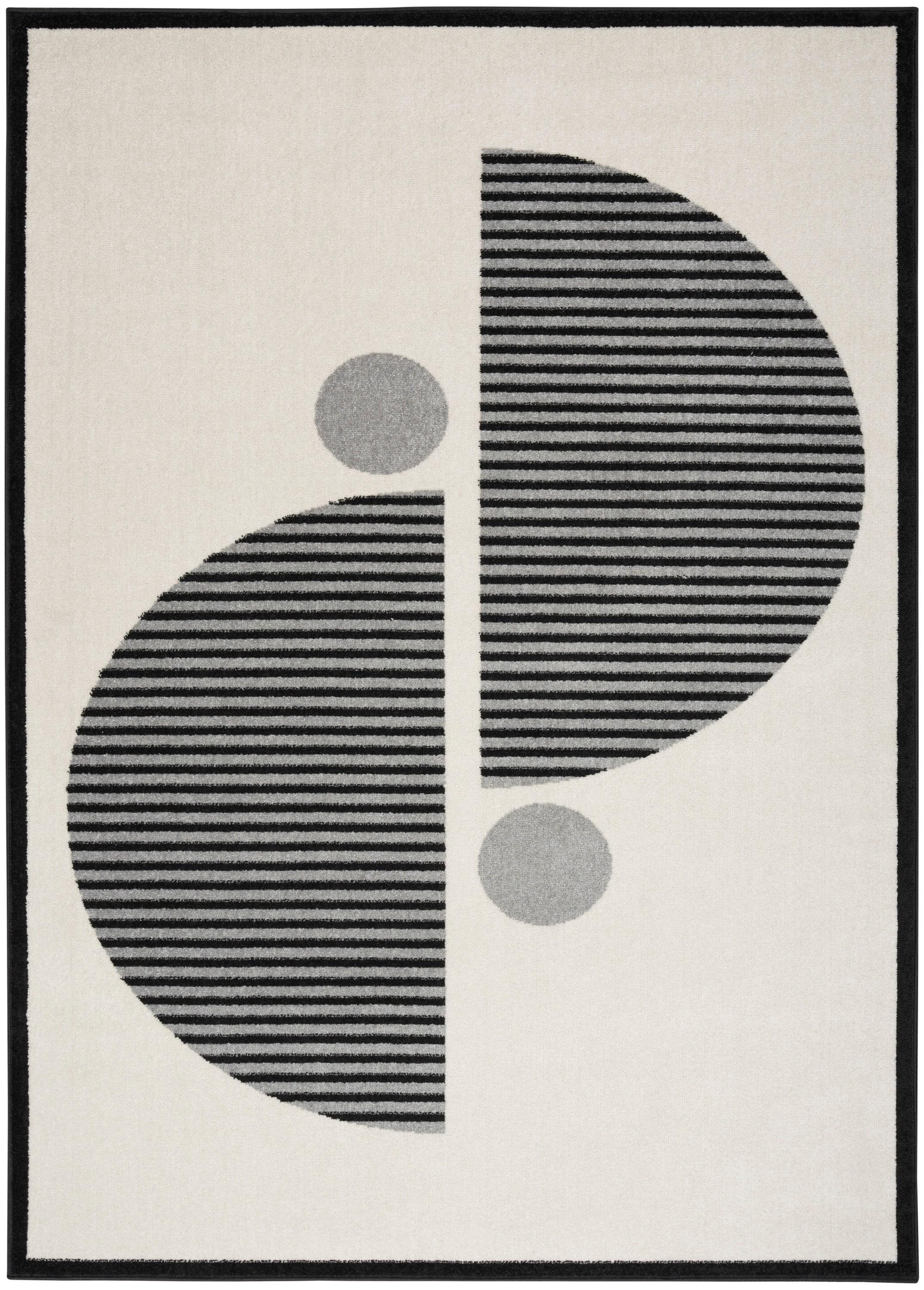 Nourison Modern Passion Circle Mid-Century Modern Indoor Rug Ivory/Black 6' x 9'