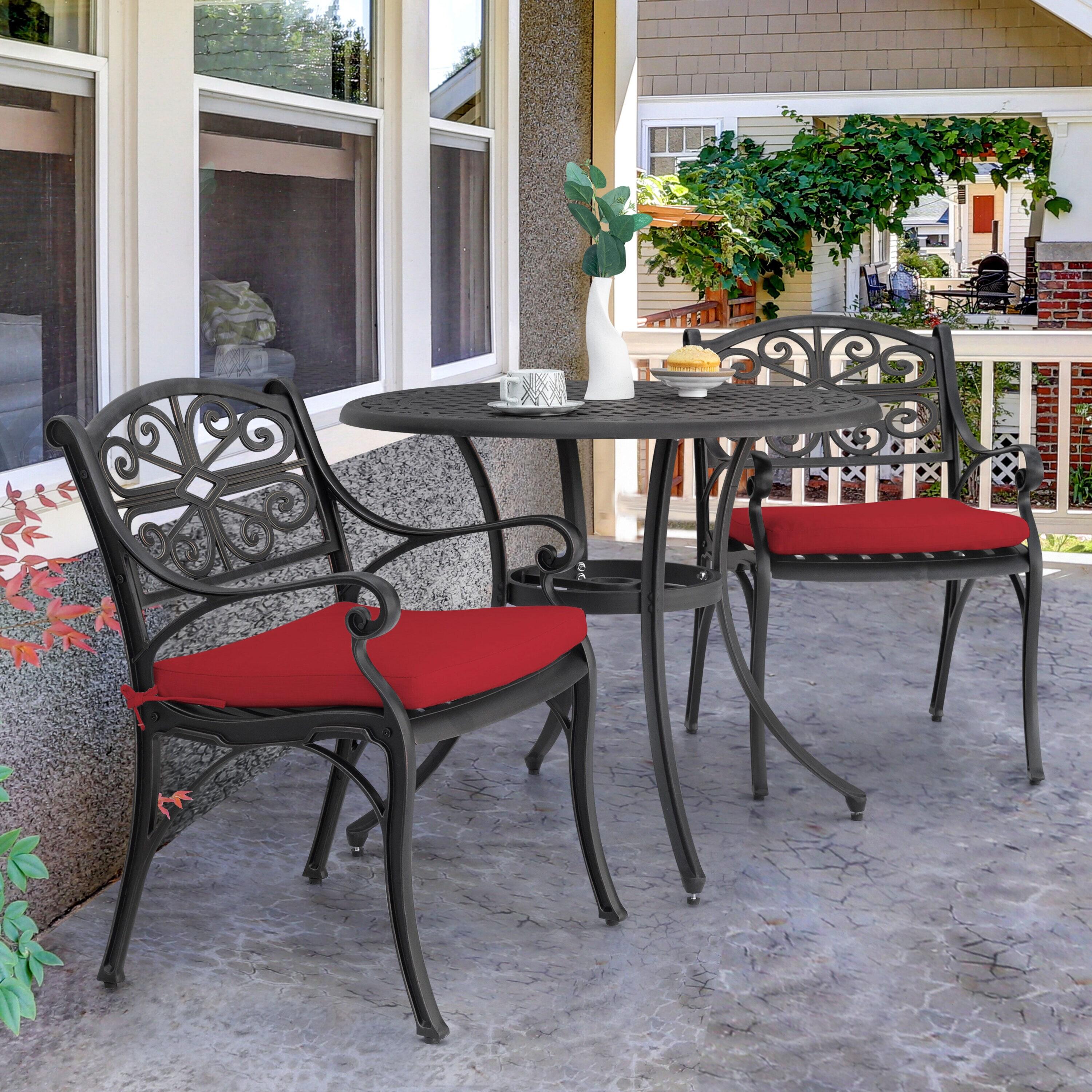 Nuu Garden 3-Piece Patio Bistro Set Outdoor Cast Aluminum Bistro Table and Chairs Set of 2, Outdoor Patio Table Set with Umbrella Hole and Cushions for Patio Balcony, Black