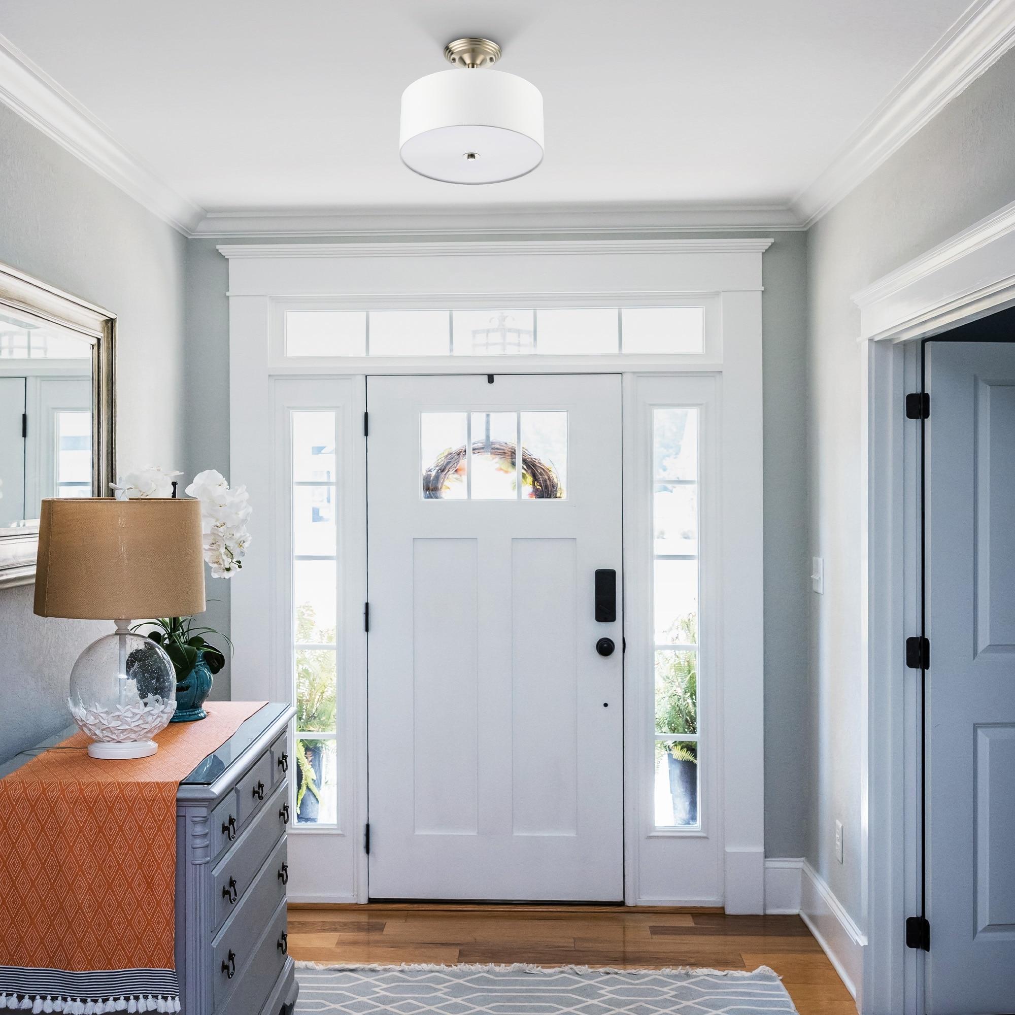 Progress Lighting, Inspire Collection, 2-Light Semi-Flush, Brushed Nickel, Etched Glass with Summer Linen Shade