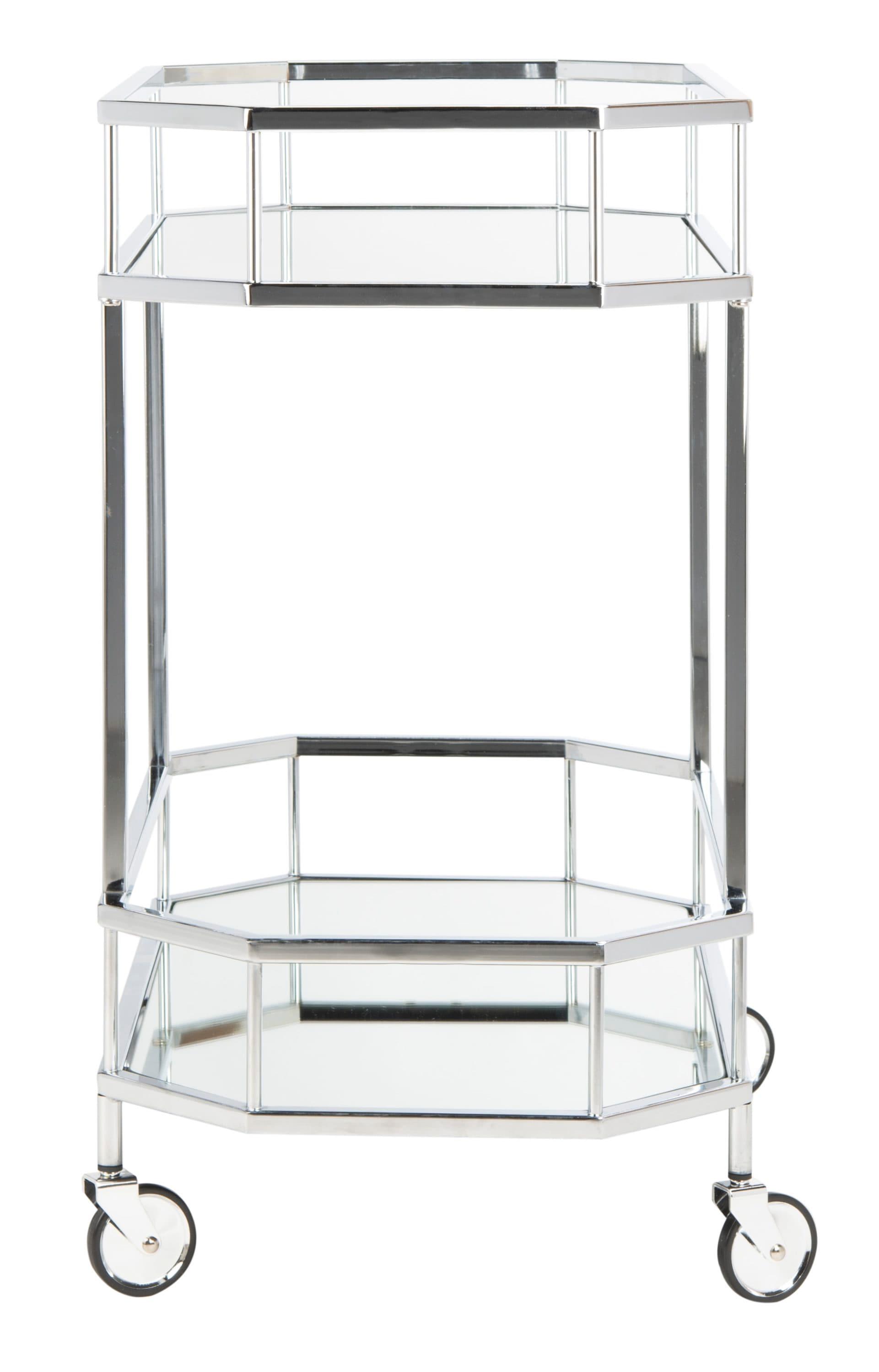 Silva 2 Tier Octagon Bar Cart - Chrome/Mirror - Safavieh