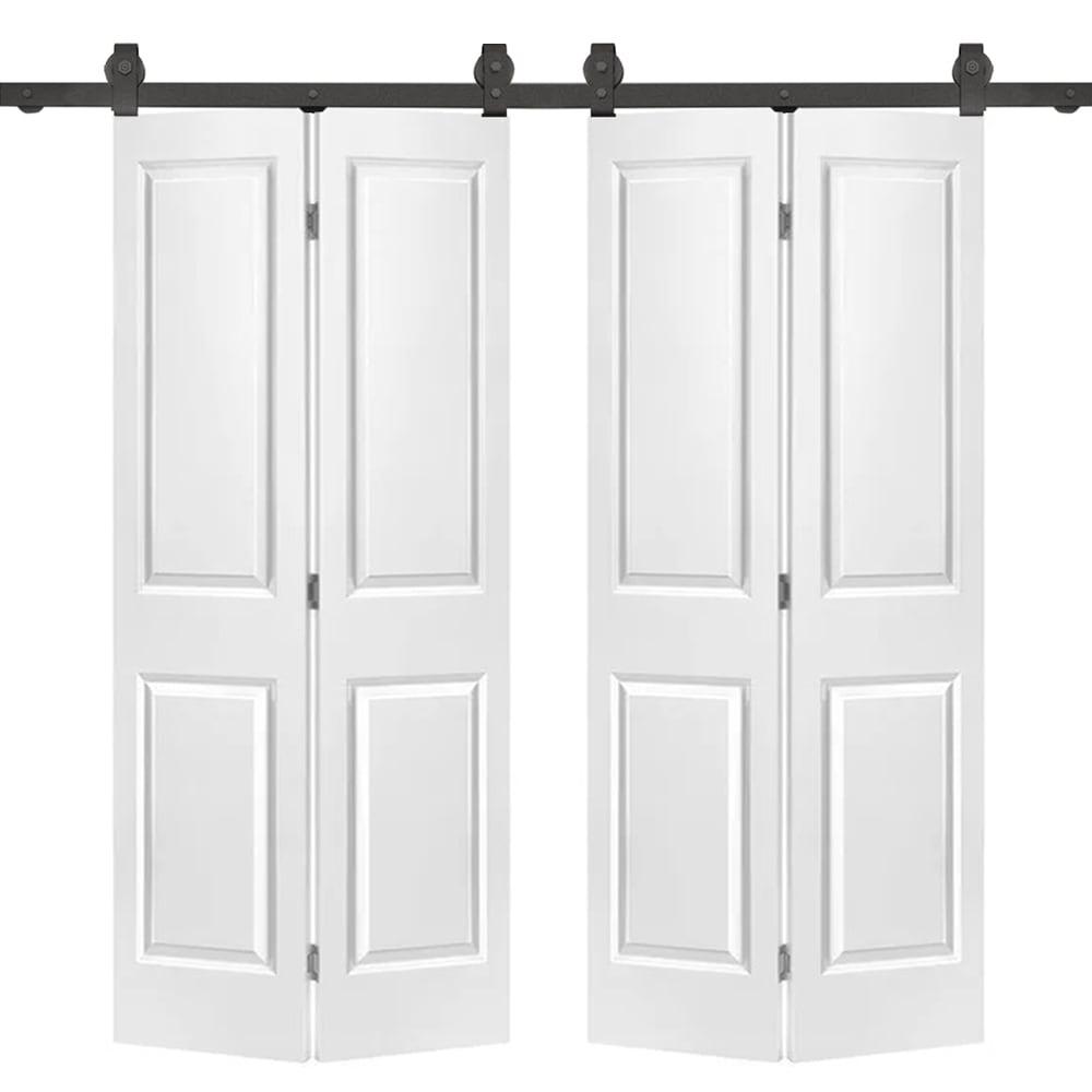 White MDF Double Bi-Fold Barn Door with Black Hardware