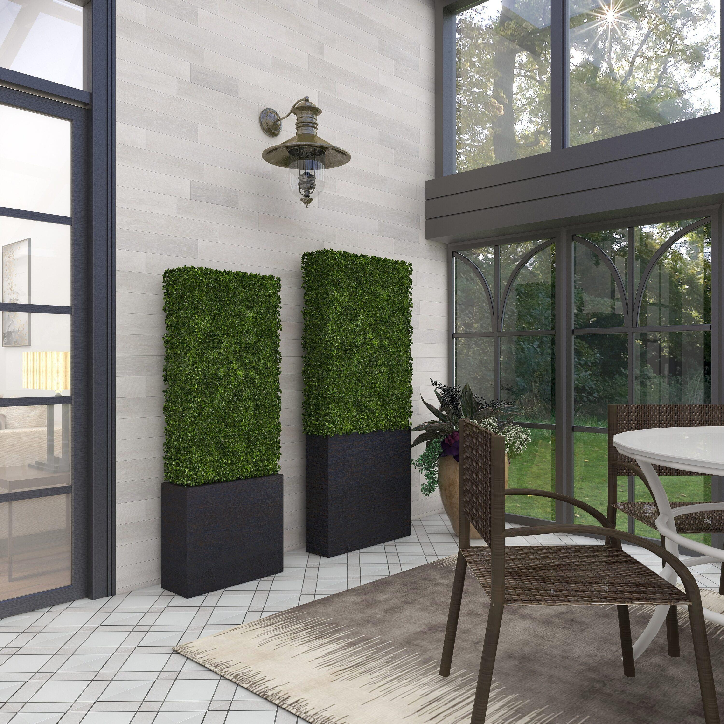 DecMode Green Plastic Contemporary Artificial Boxwood Hedge Topiary with Black Planter Box 22" x 9" x 59"