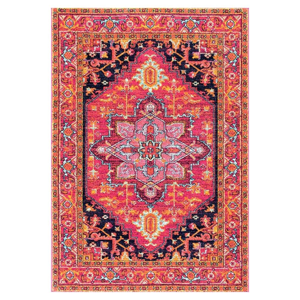 Vonda Pink and Orange Synthetic Round Area Rug, 5' Diameter