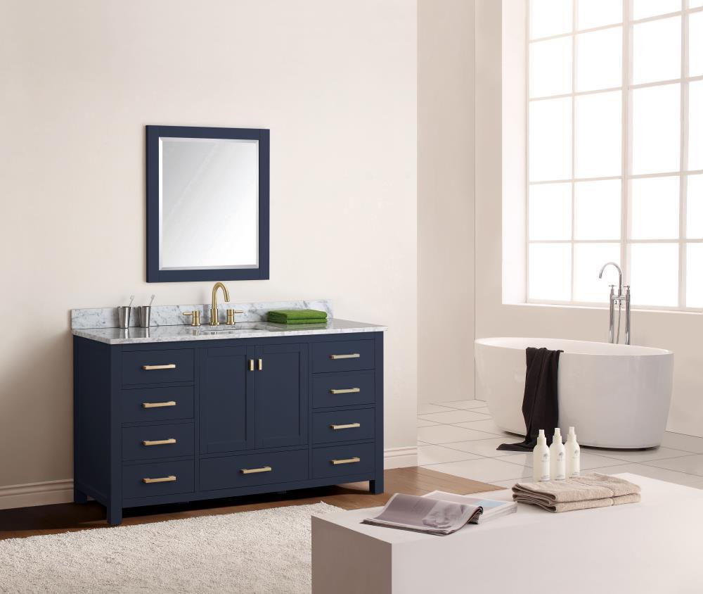 Navy Blue Solid Wood 60" Freestanding Vanity Base