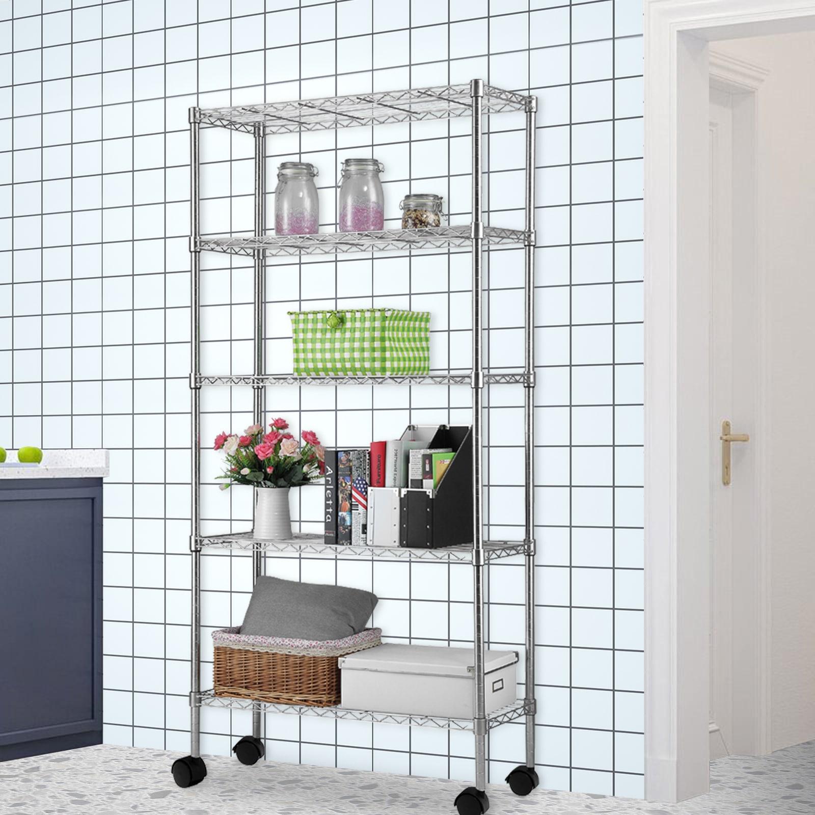 Chrome 5-Tier Adjustable Wire Shelving Unit with Wheels