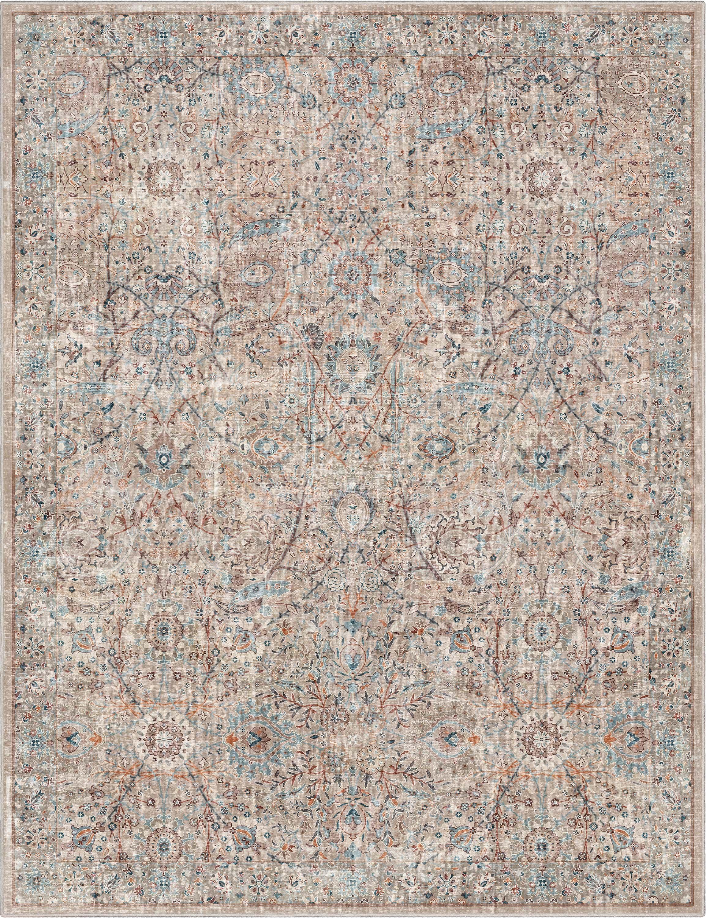 Well Woven Asha Emilia Vintage Persian Floral Ivory 9'10" x 13' Machine Washable Area Rug