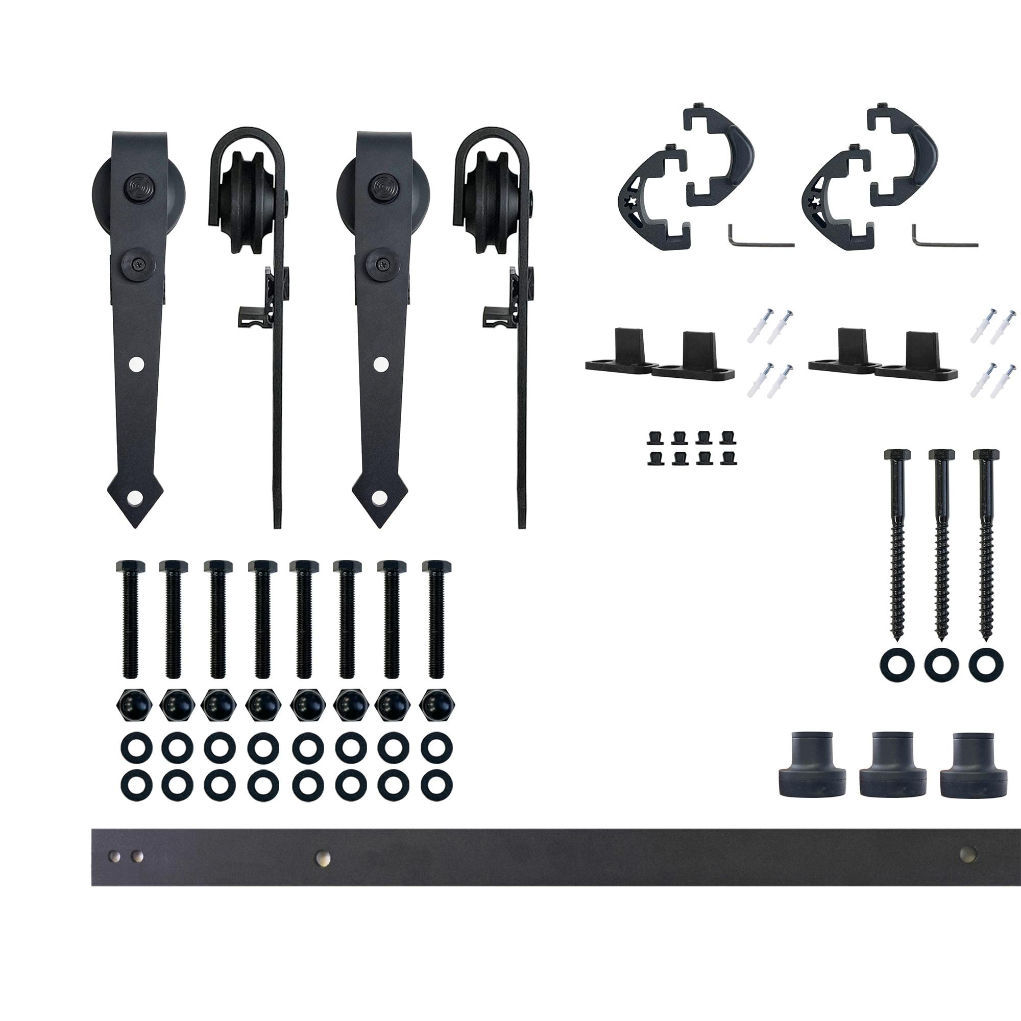 Homacer Black Rustic Sliding Barn Door Hardware Kit, for Two/Double Doors, 4.5ft Long Flat Track, Arrow Design Roller, Heavy Duty, for Interior & Exterior Use