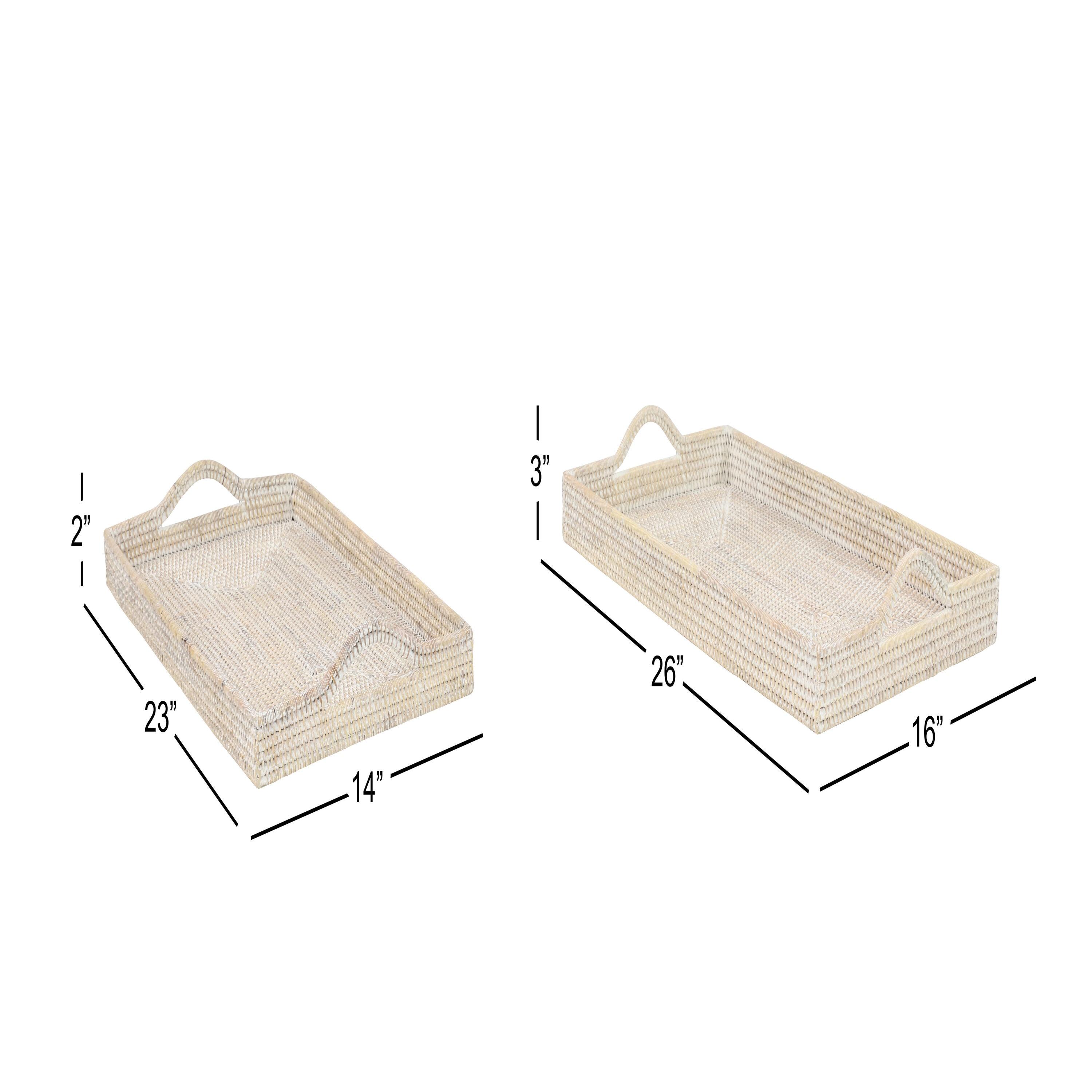 DecMode 26", 23"W Cream Rattan  Tray, 2-Pieces